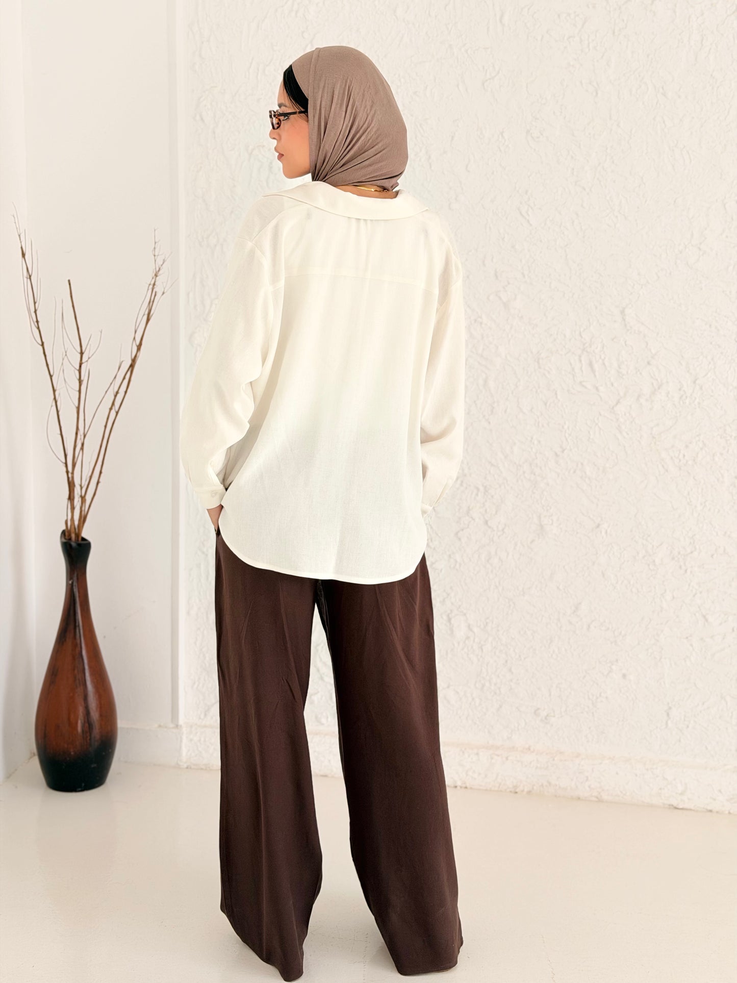 Linen Shirt With Balloon Hem - White