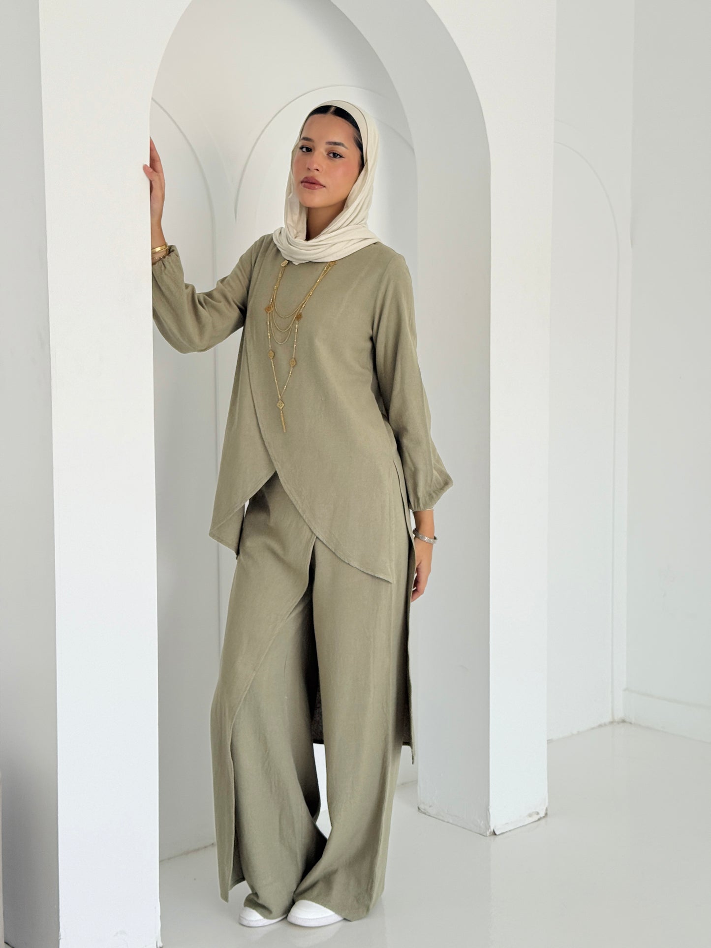 Linen Wrap Set - Olive