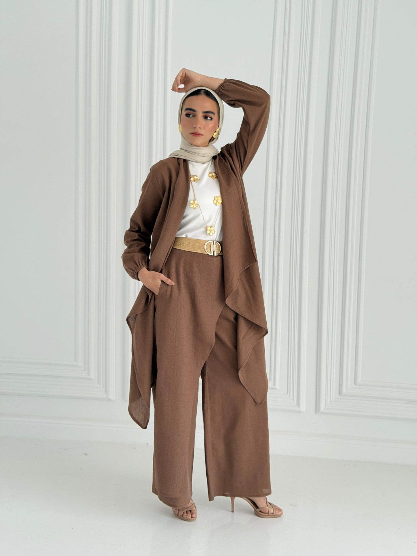 Linen Flowy Set - Brown