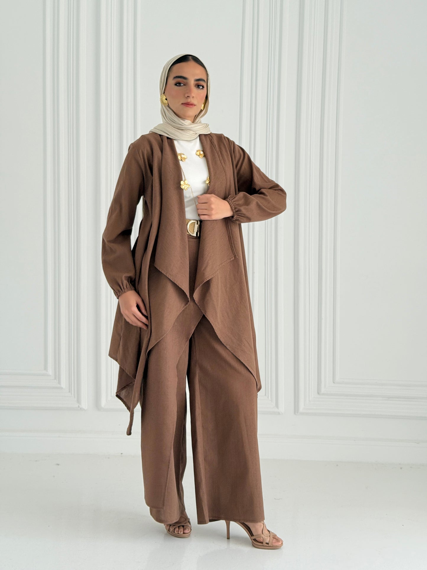 Linen Flowy Set - Brown