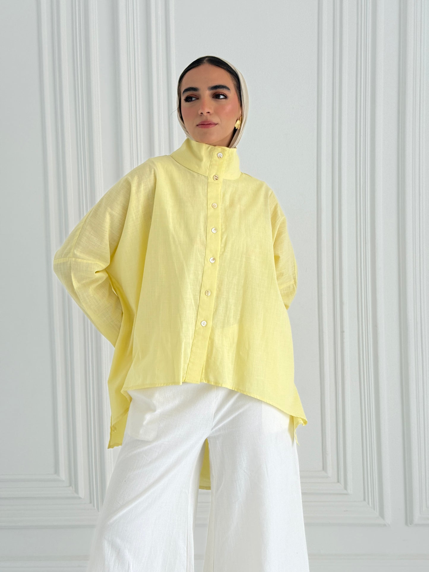Buttoned Linen top - Yellow
