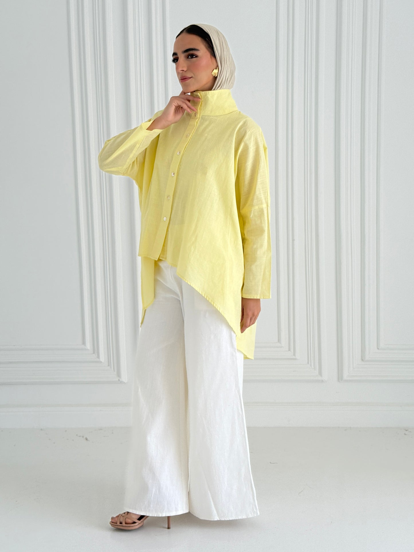 Buttoned Linen top - Yellow