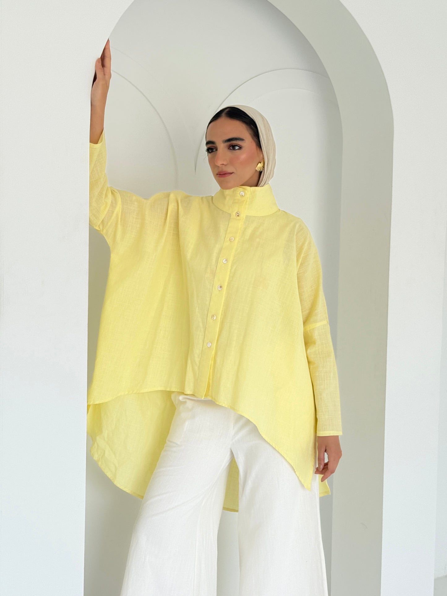 Buttoned Linen top - Yellow