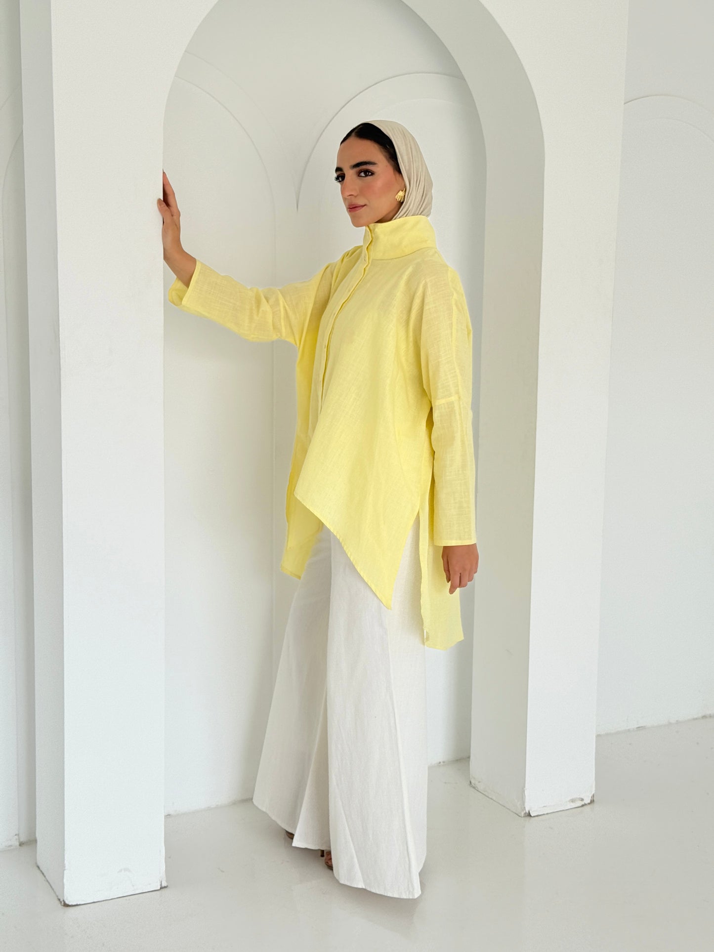 Buttoned Linen top - Yellow