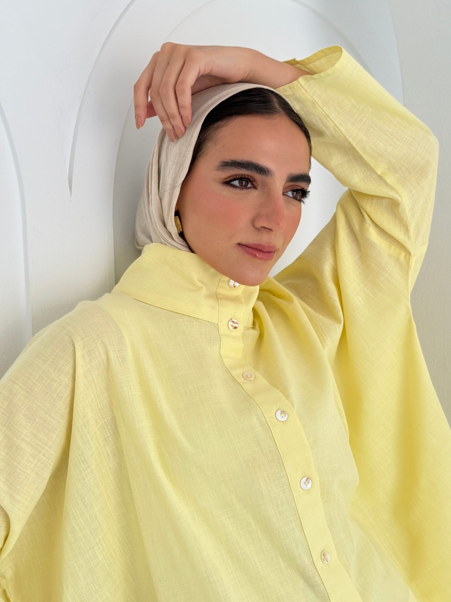 Buttoned Linen top - Yellow