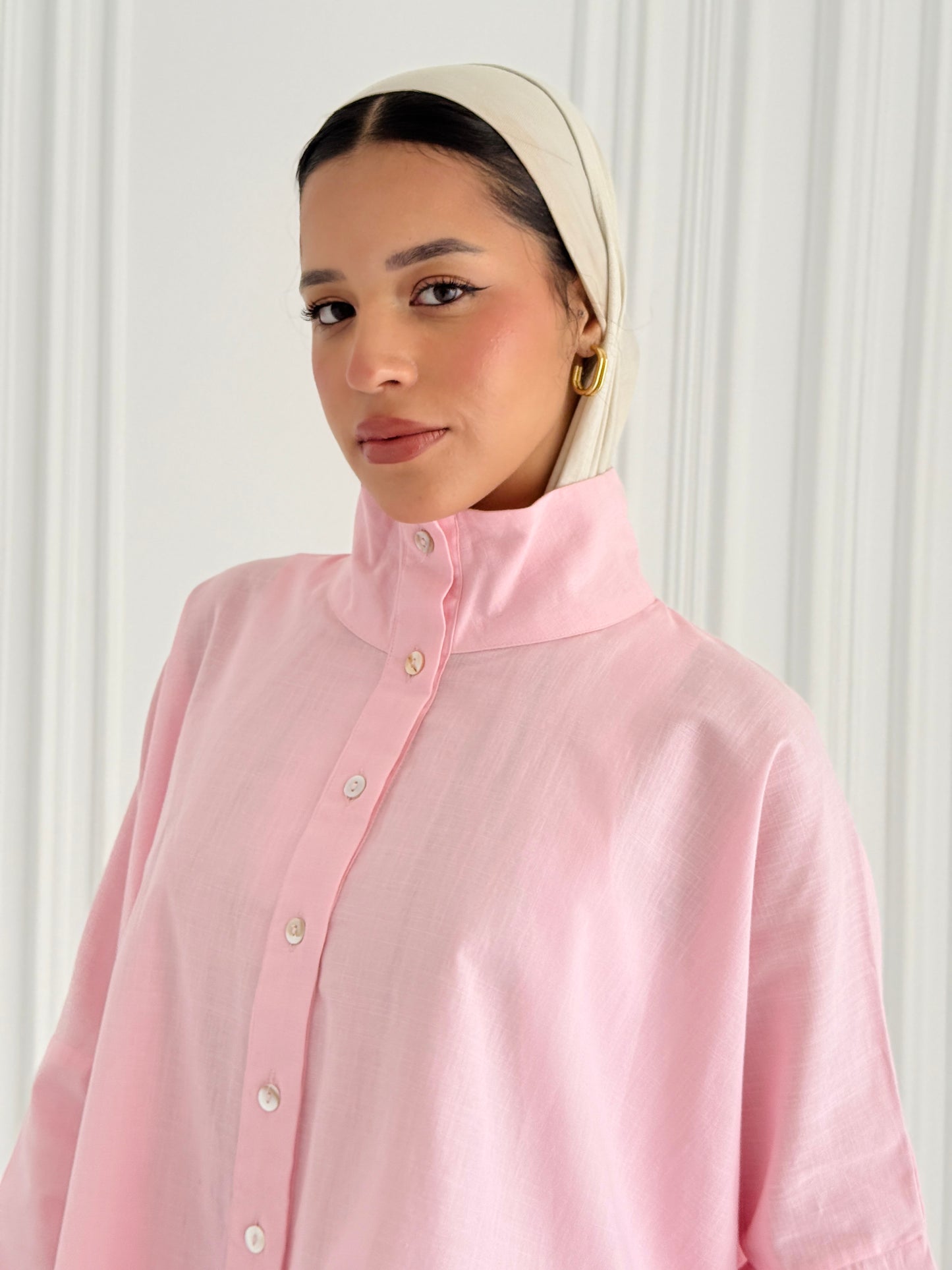 Buttoned Linen top - Pink