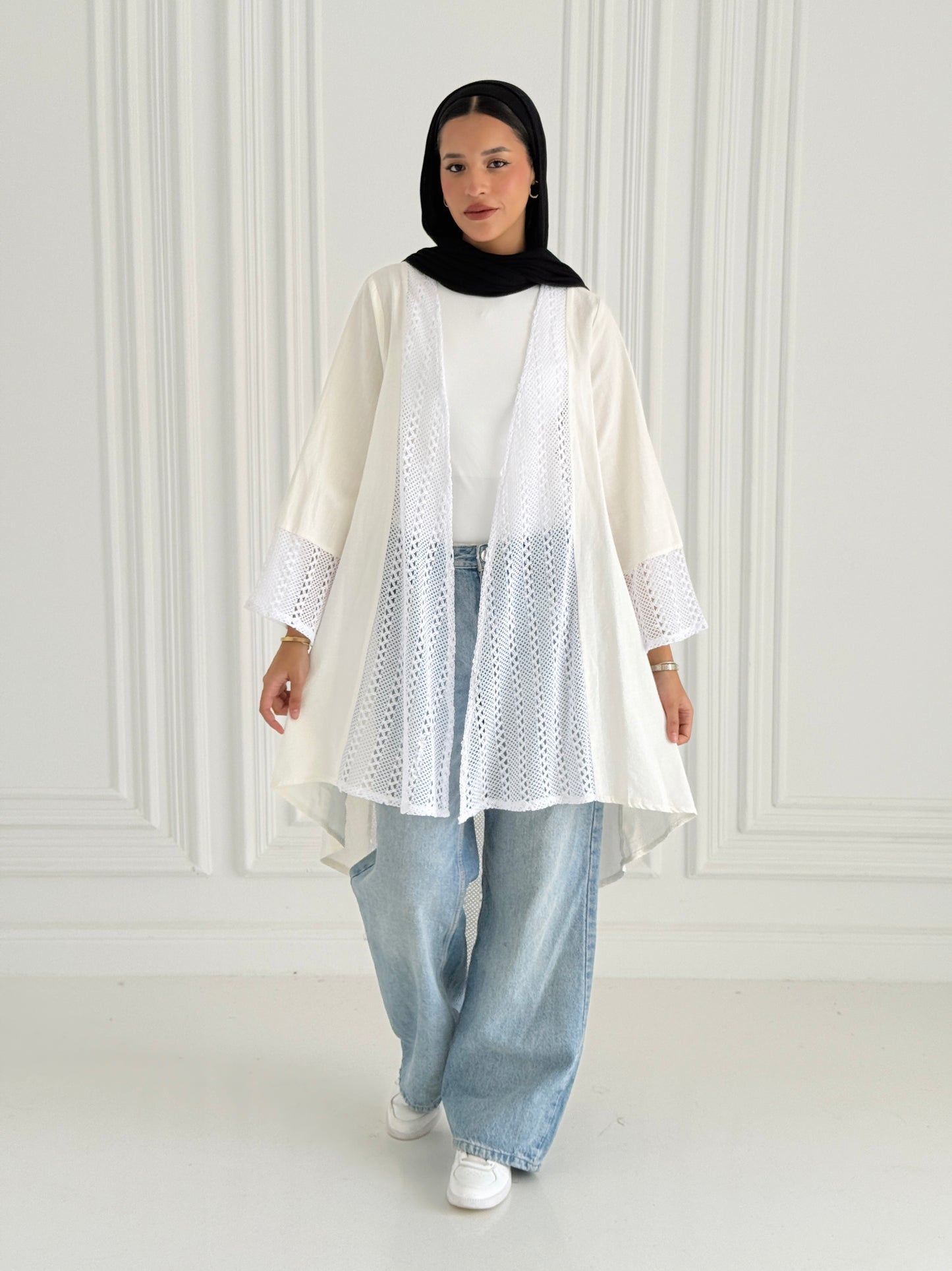 Net Flowy Cardigan - White