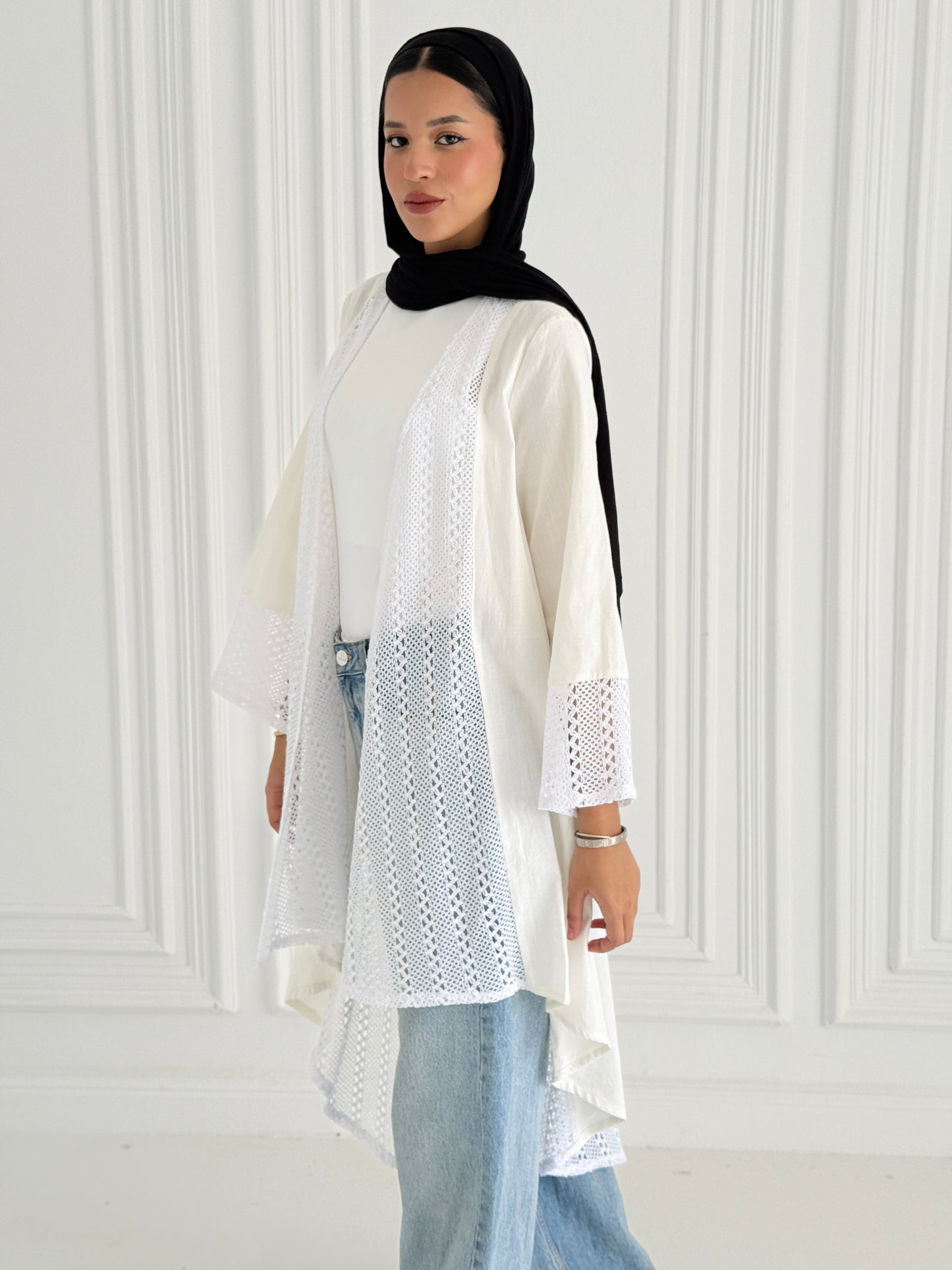 Net Flowy Cardigan - White