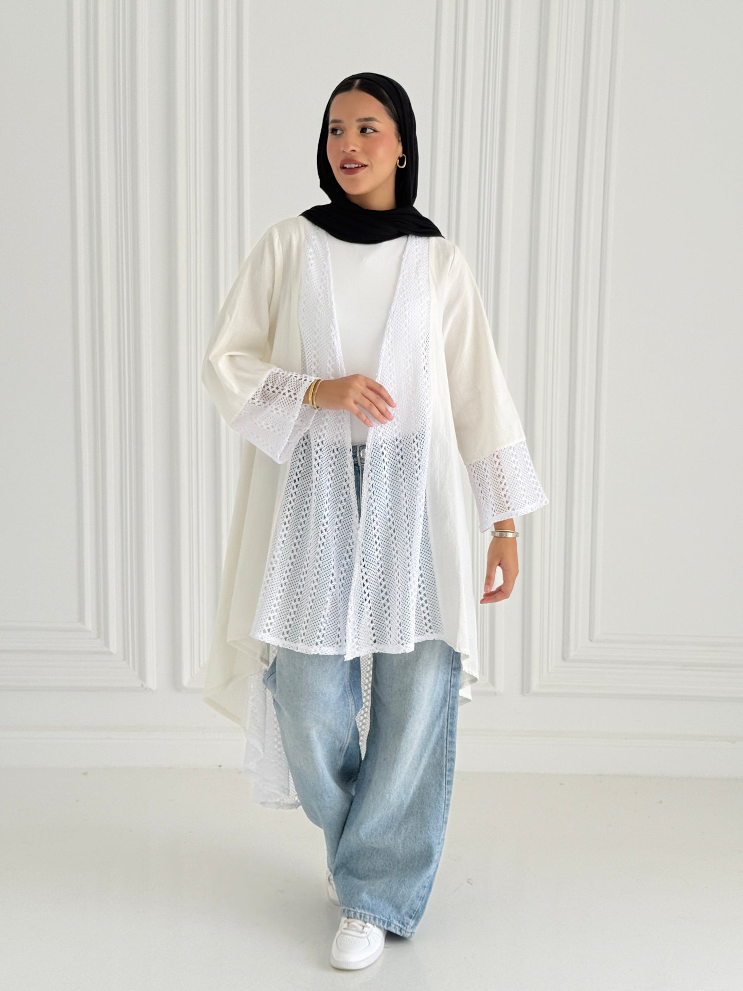 Net Flowy Cardigan - White