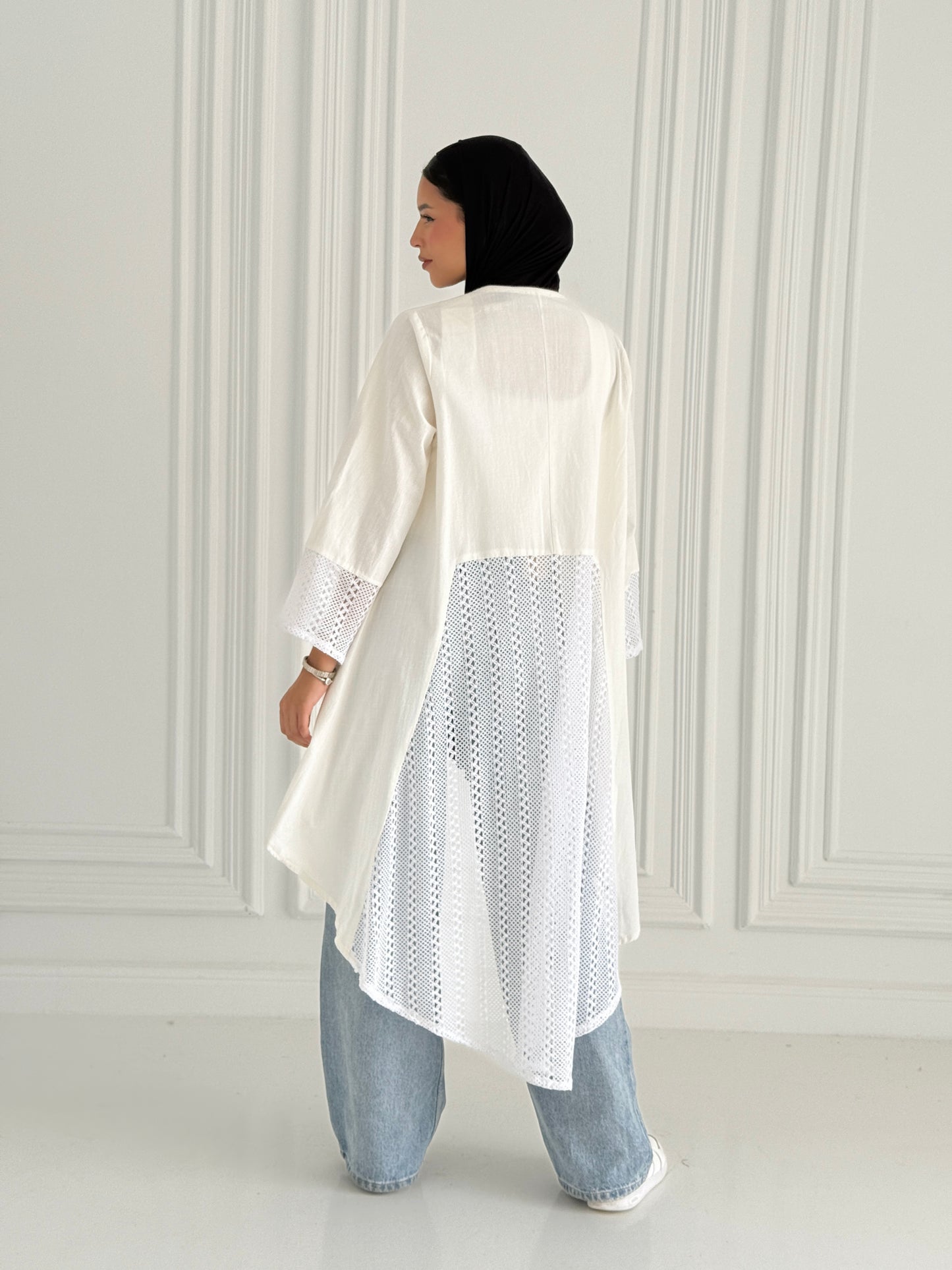 Net Flowy Cardigan - White