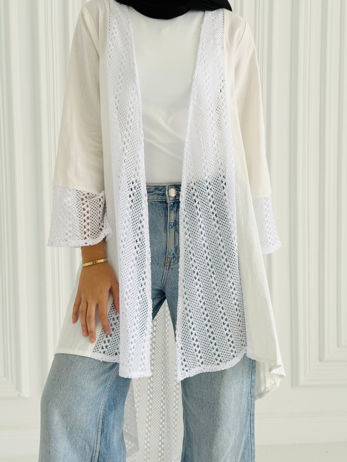 Net Flowy Cardigan - White