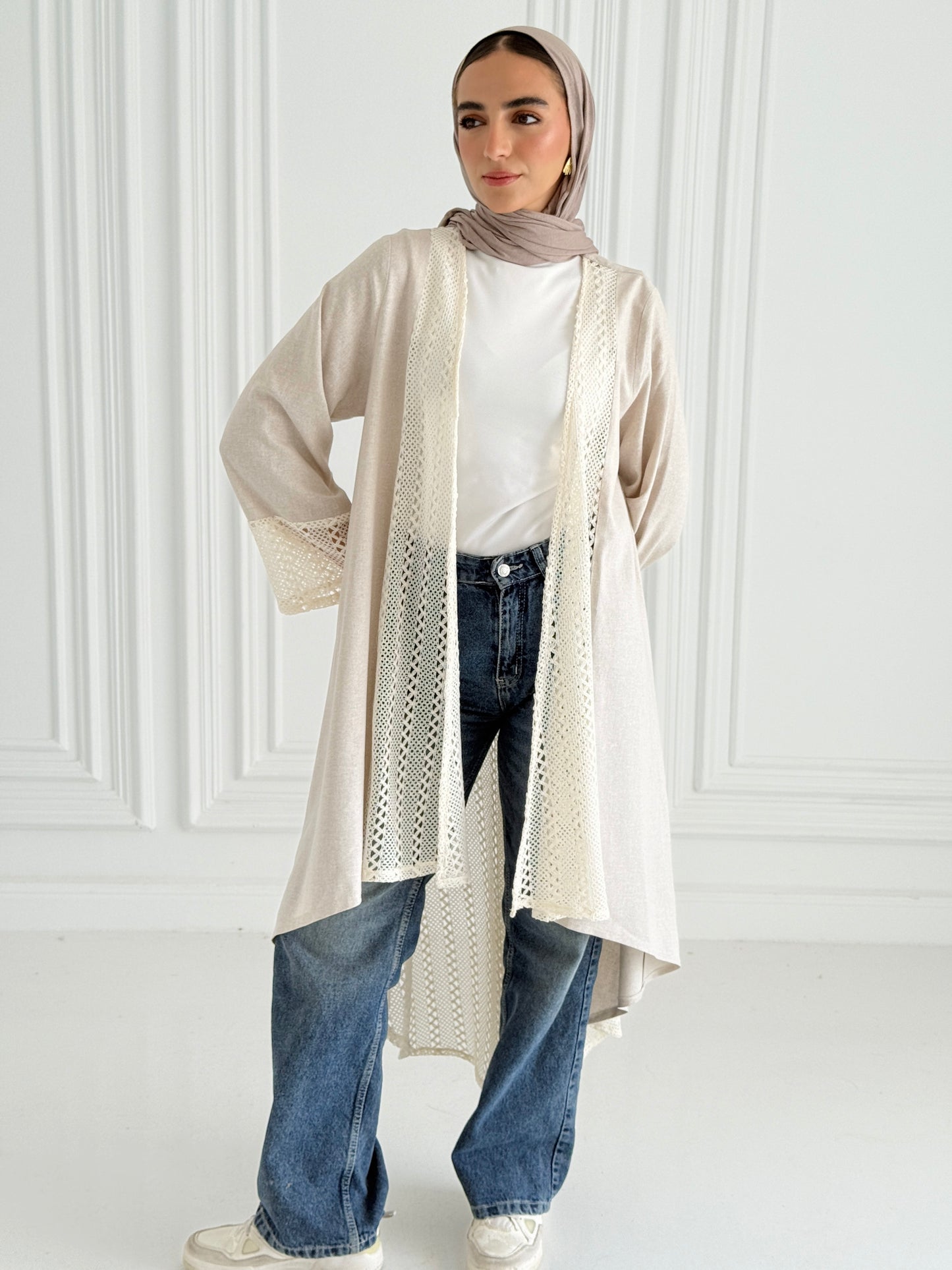 Net Flowy Cardigan - Beige