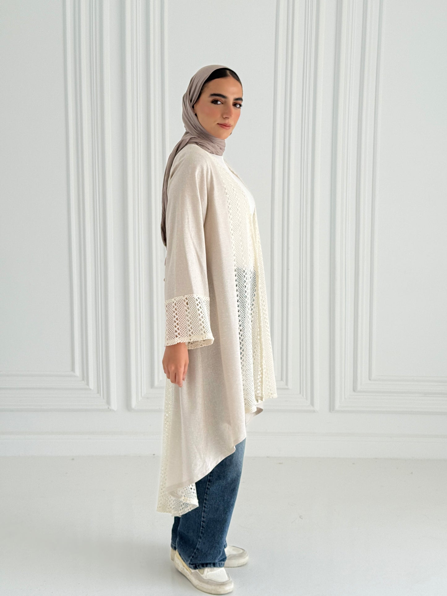 Net Flowy Cardigan - Beige