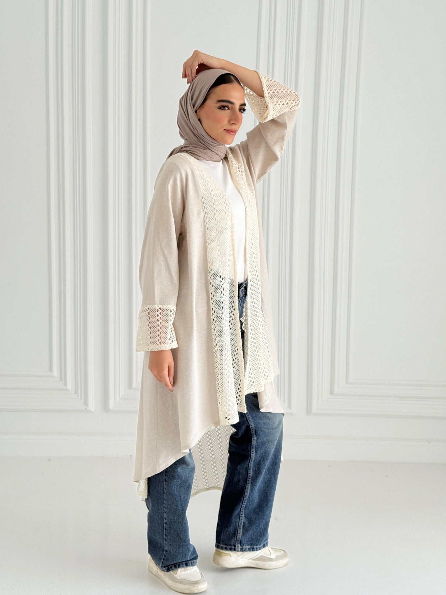 Net Flowy Cardigan - Beige