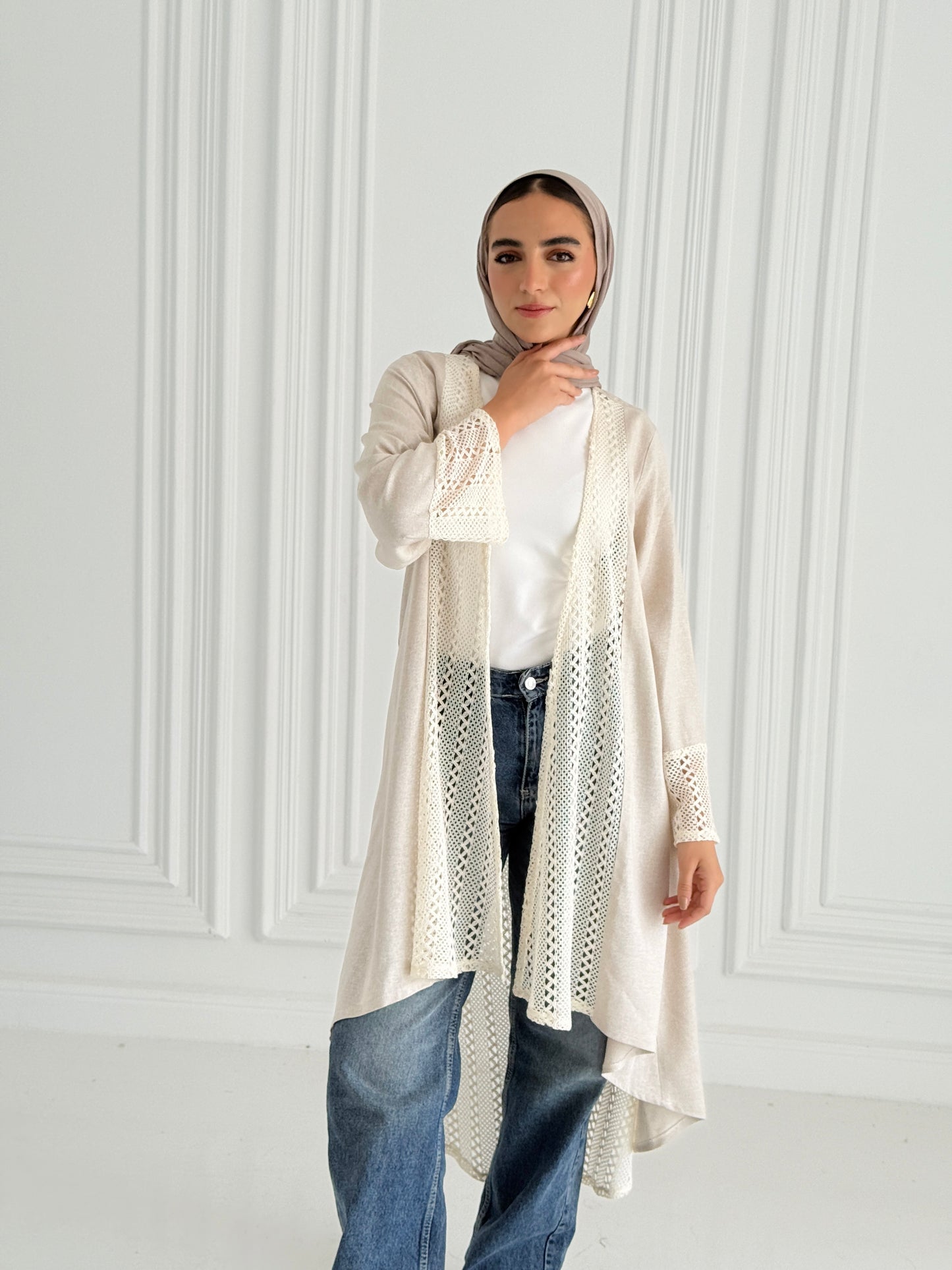 Net Flowy Cardigan - Beige