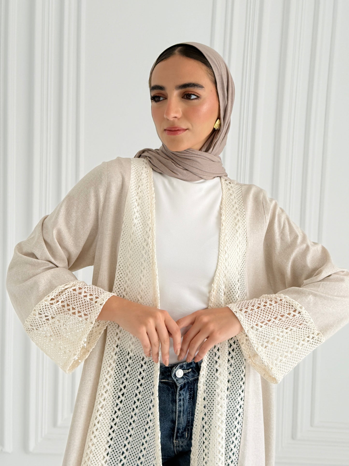 Net Flowy Cardigan - Beige