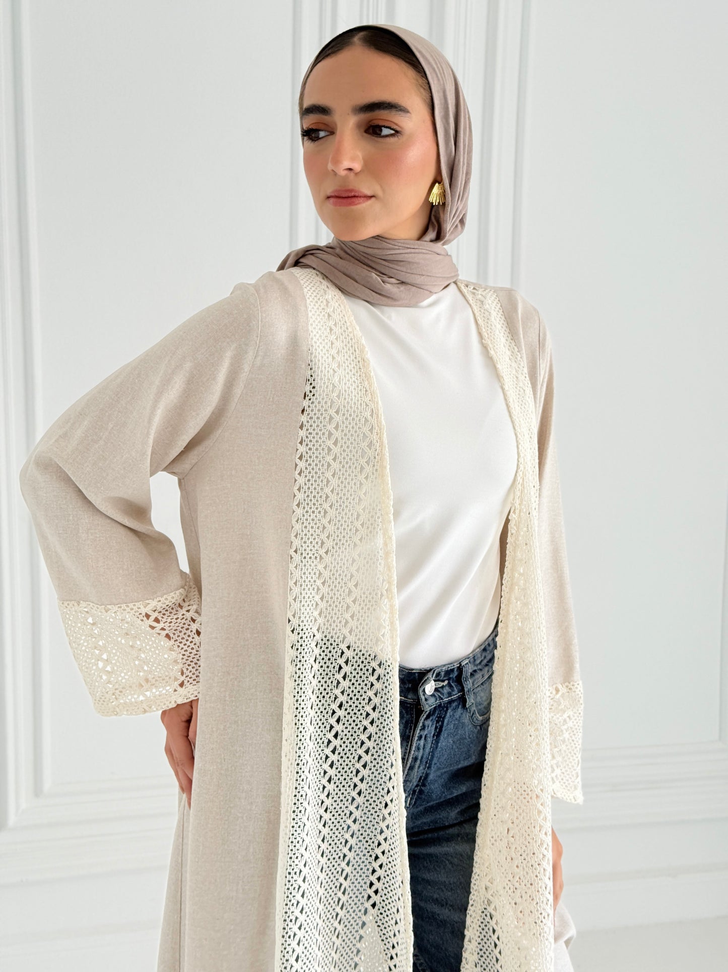 Net Flowy Cardigan - Beige