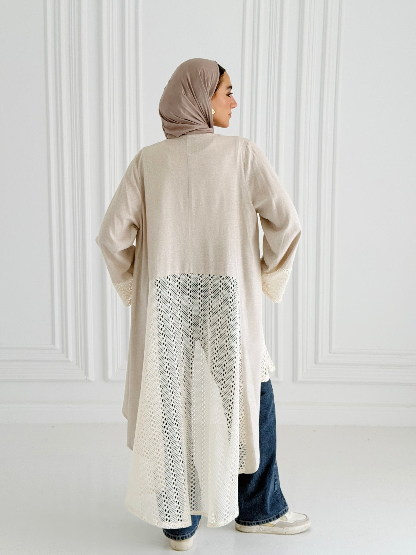 Net Flowy Cardigan - Beige