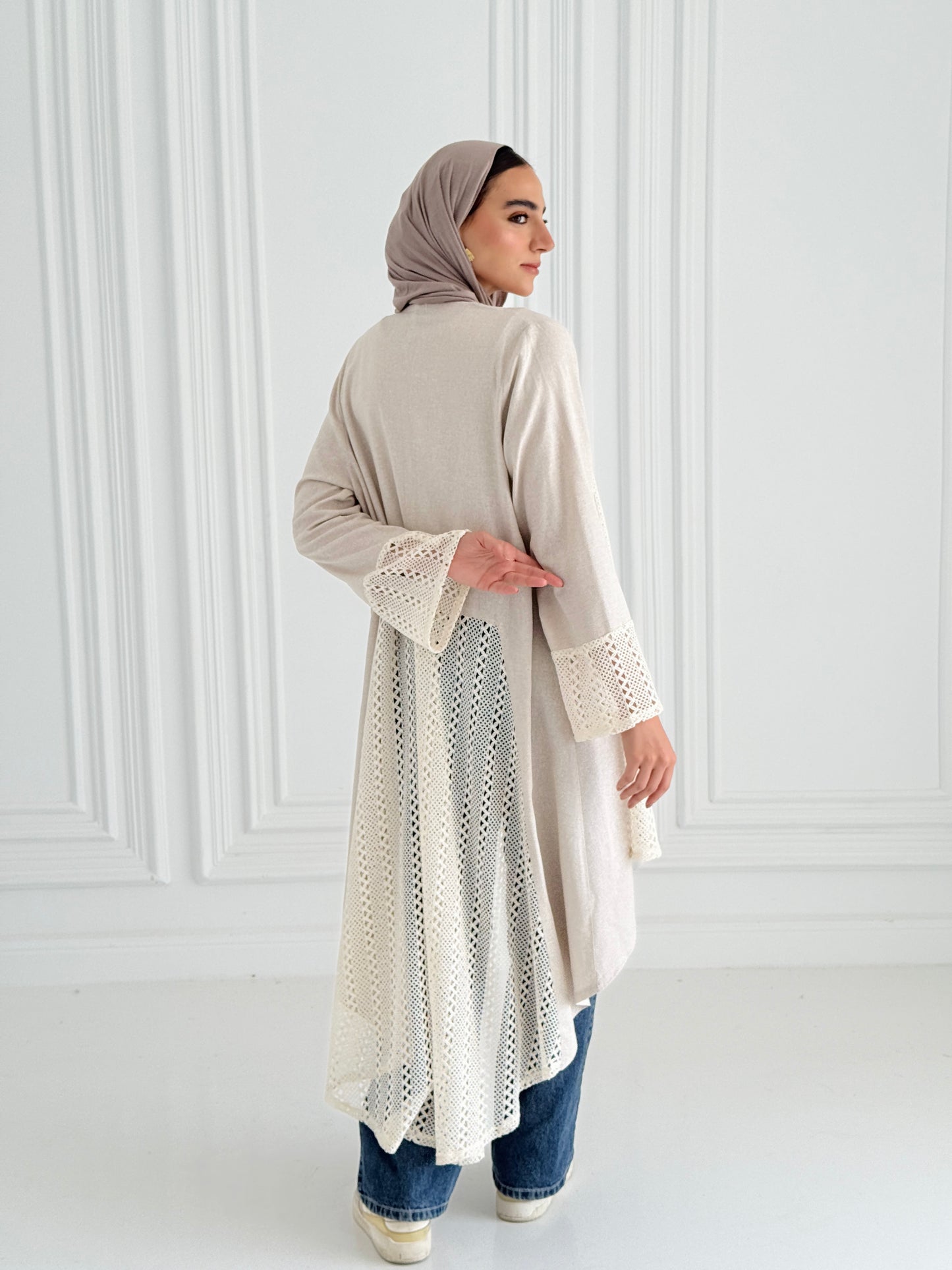 Net Flowy Cardigan - Beige