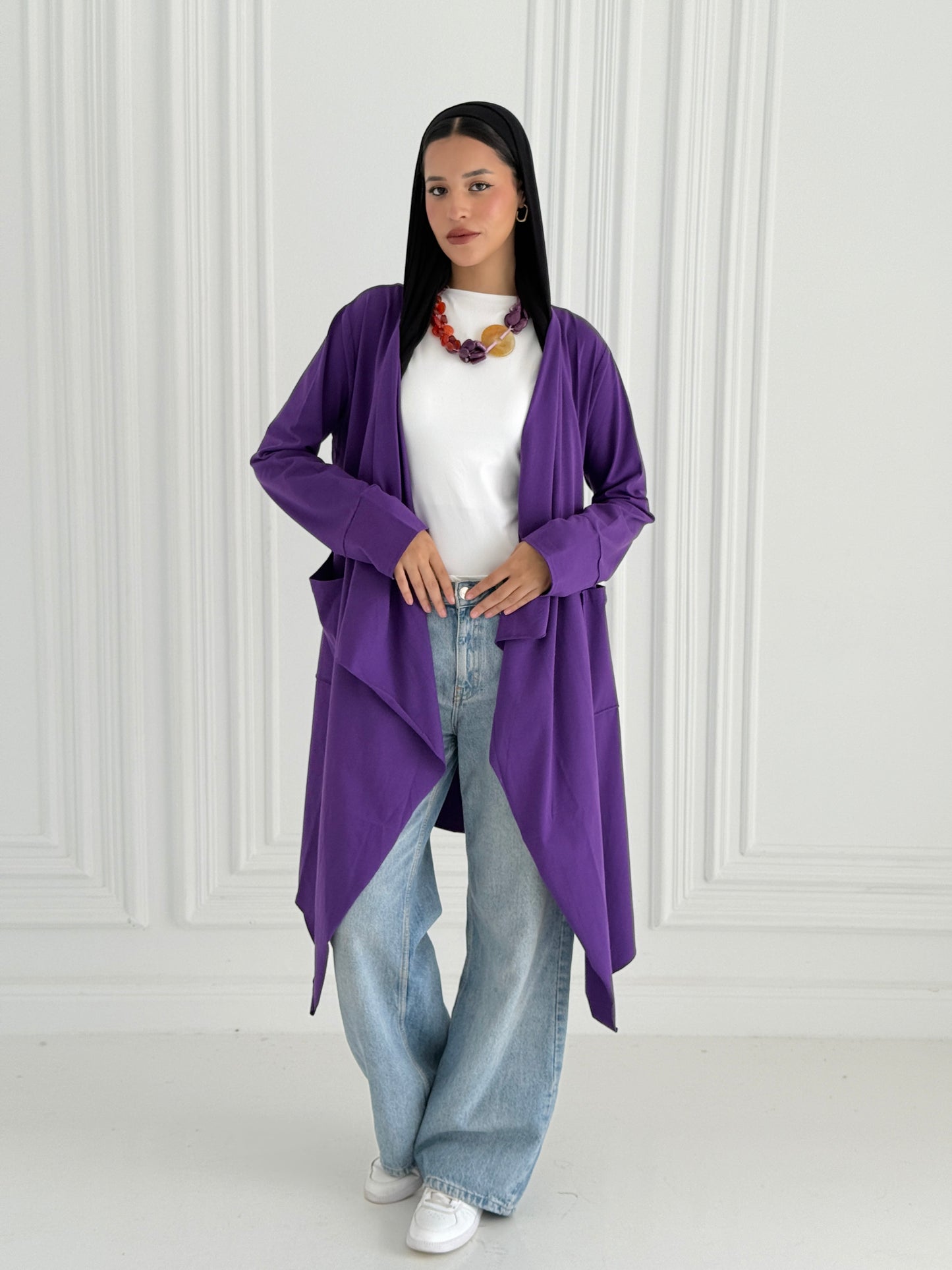 Cotton Flowy Cardigan - Purple