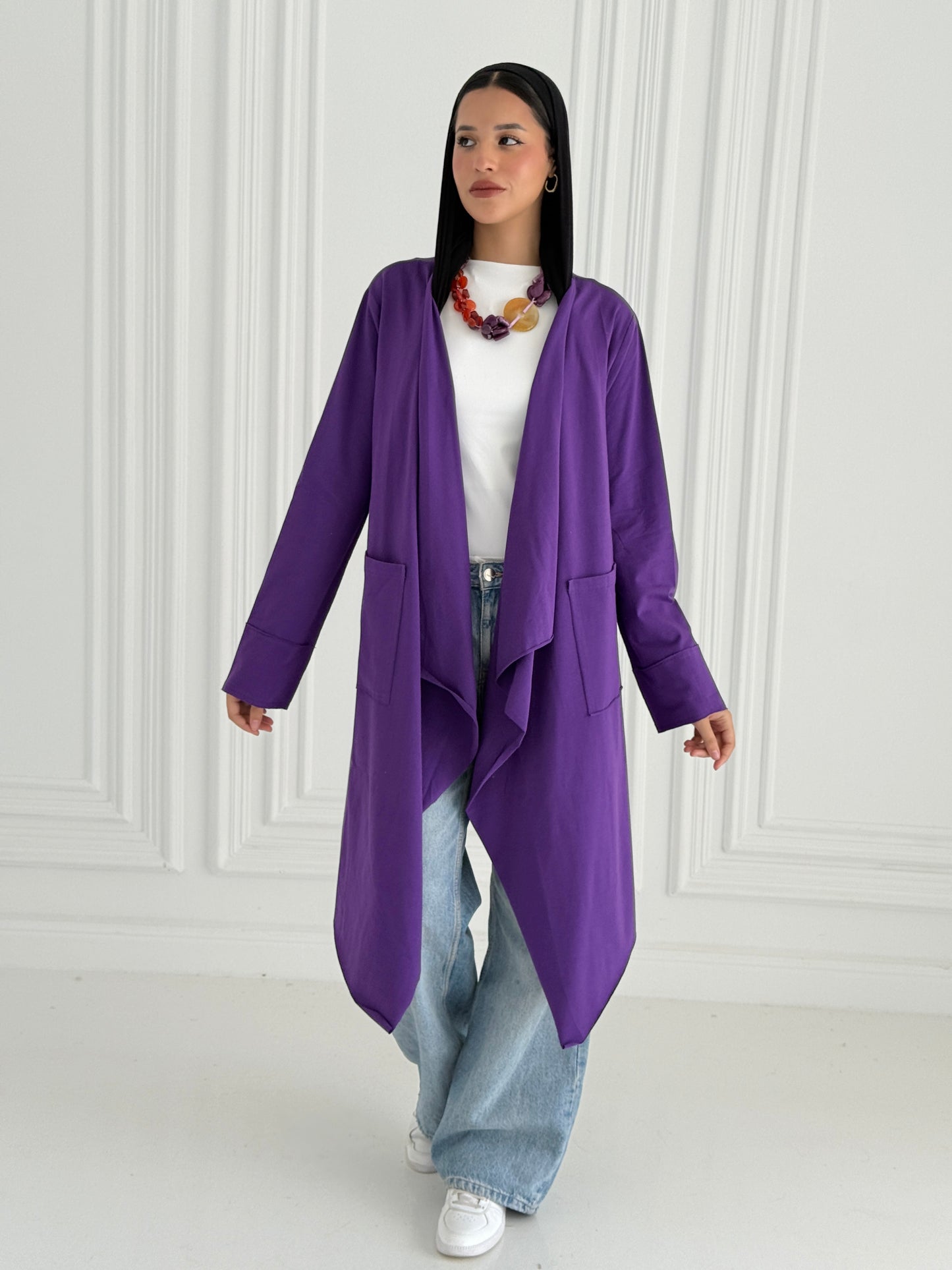 Cotton Flowy Cardigan - Purple