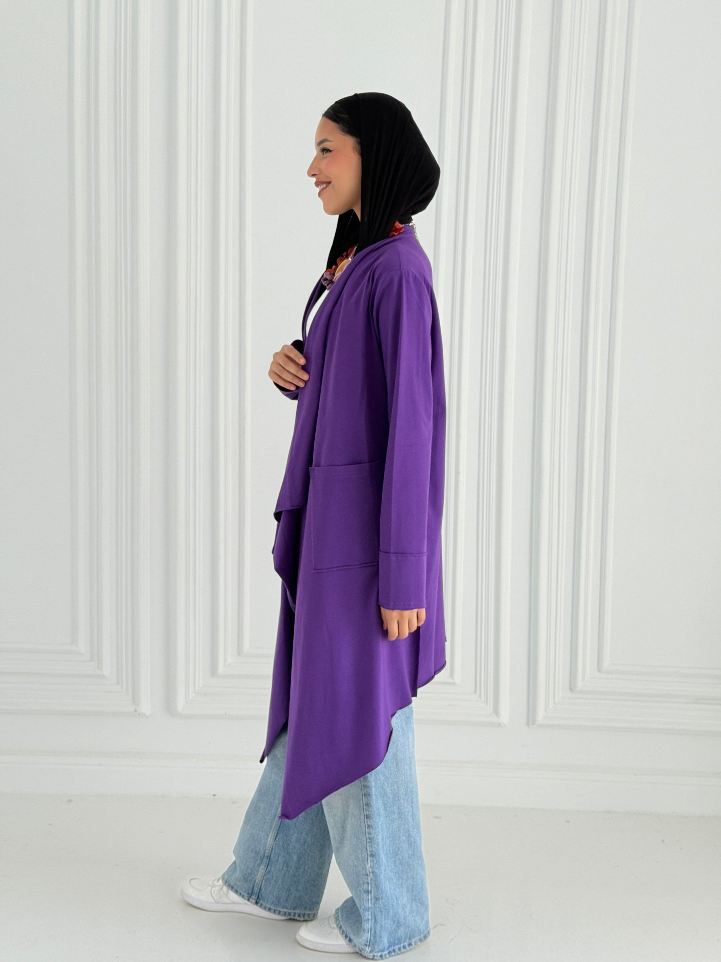 Cotton Flowy Cardigan - Purple