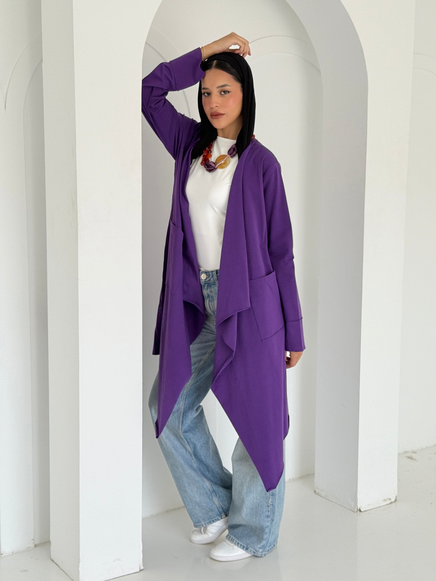Cotton Flowy Cardigan - Purple