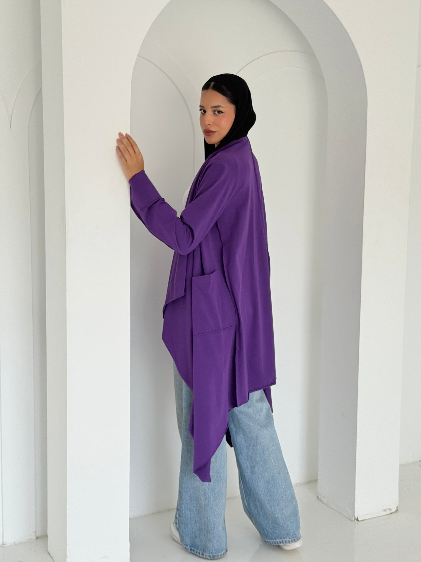 Cotton Flowy Cardigan - Purple
