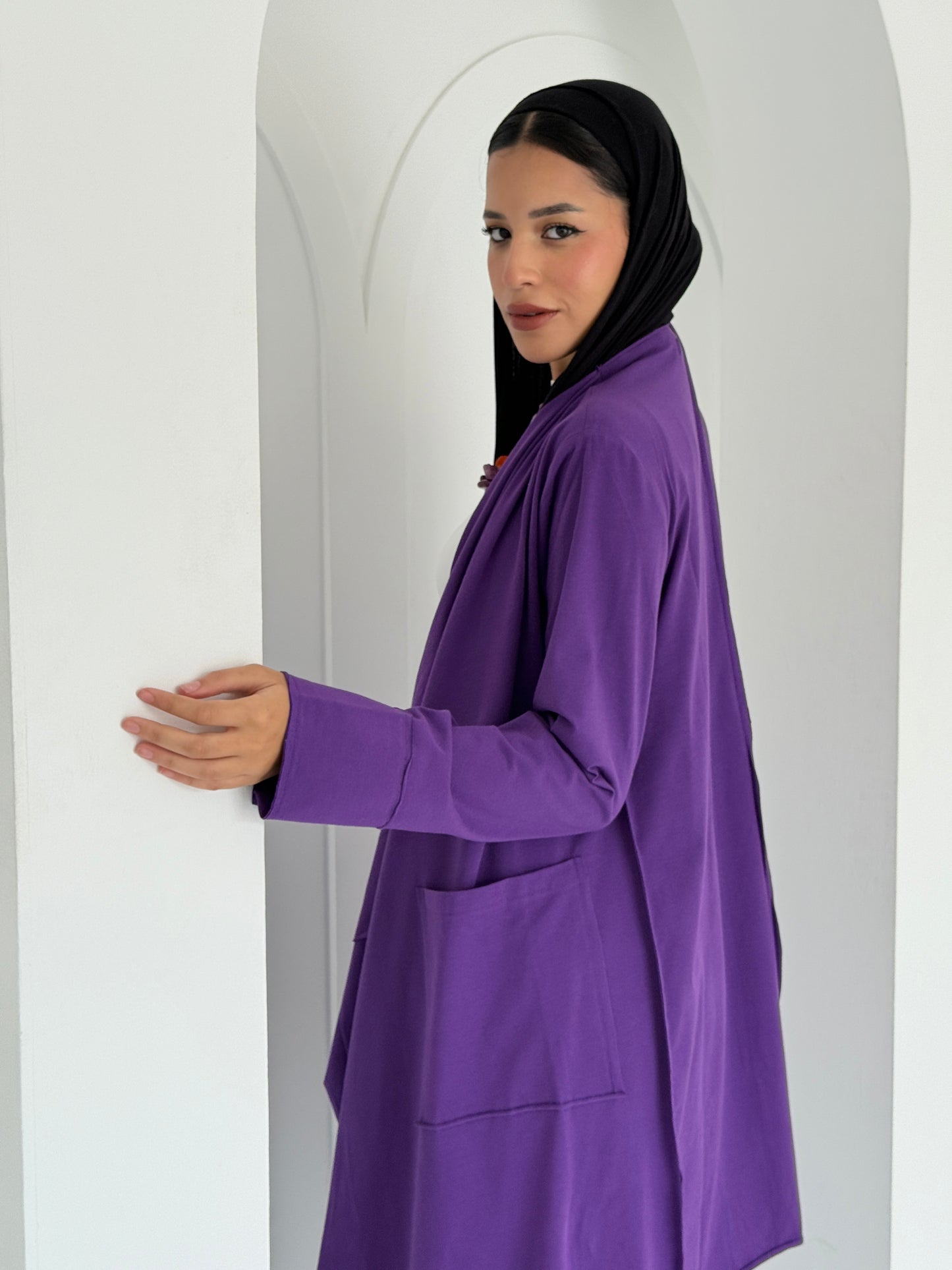 Cotton Flowy Cardigan - Purple