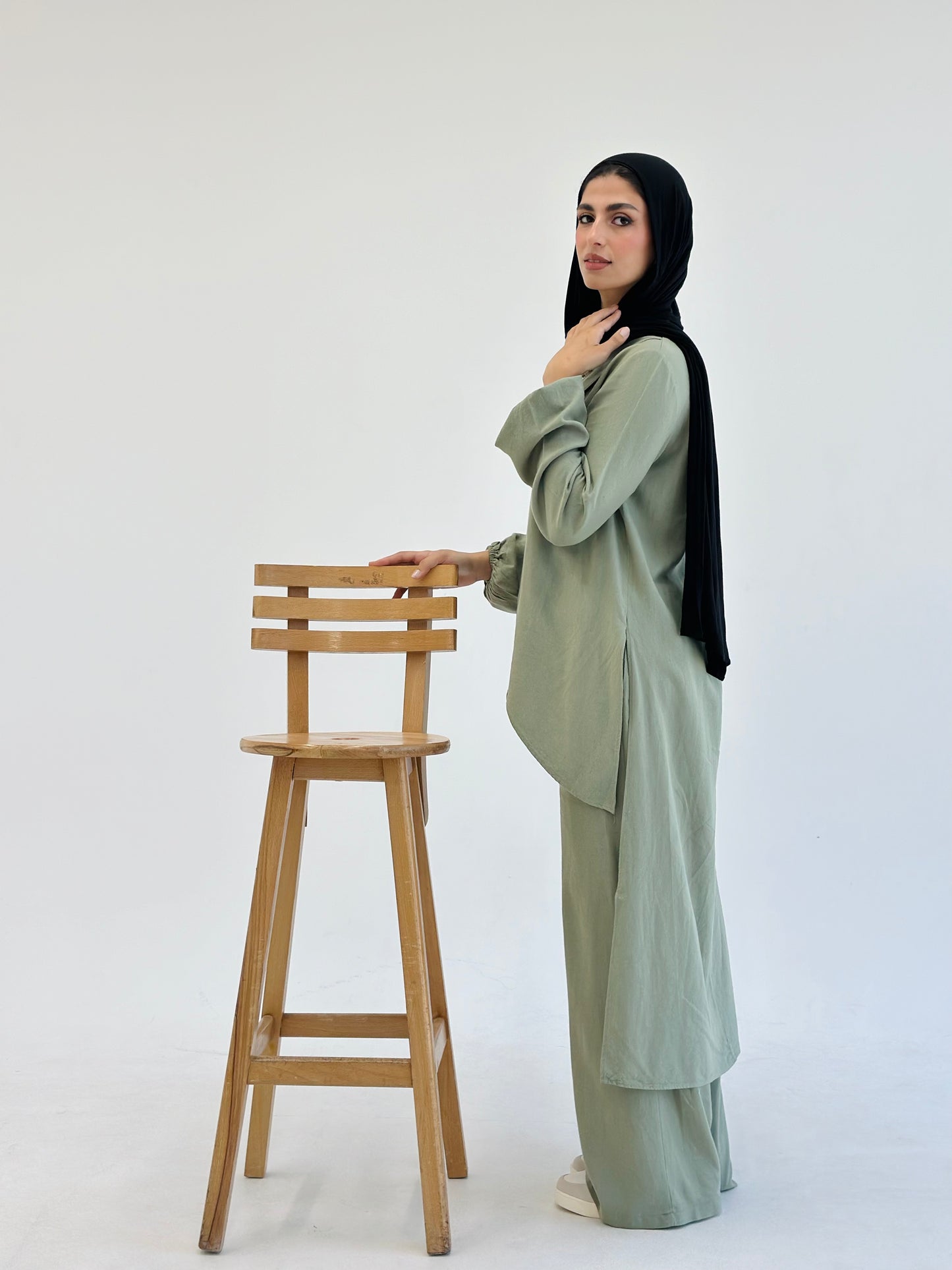Linen Wrap set with Regular Pants - Olive