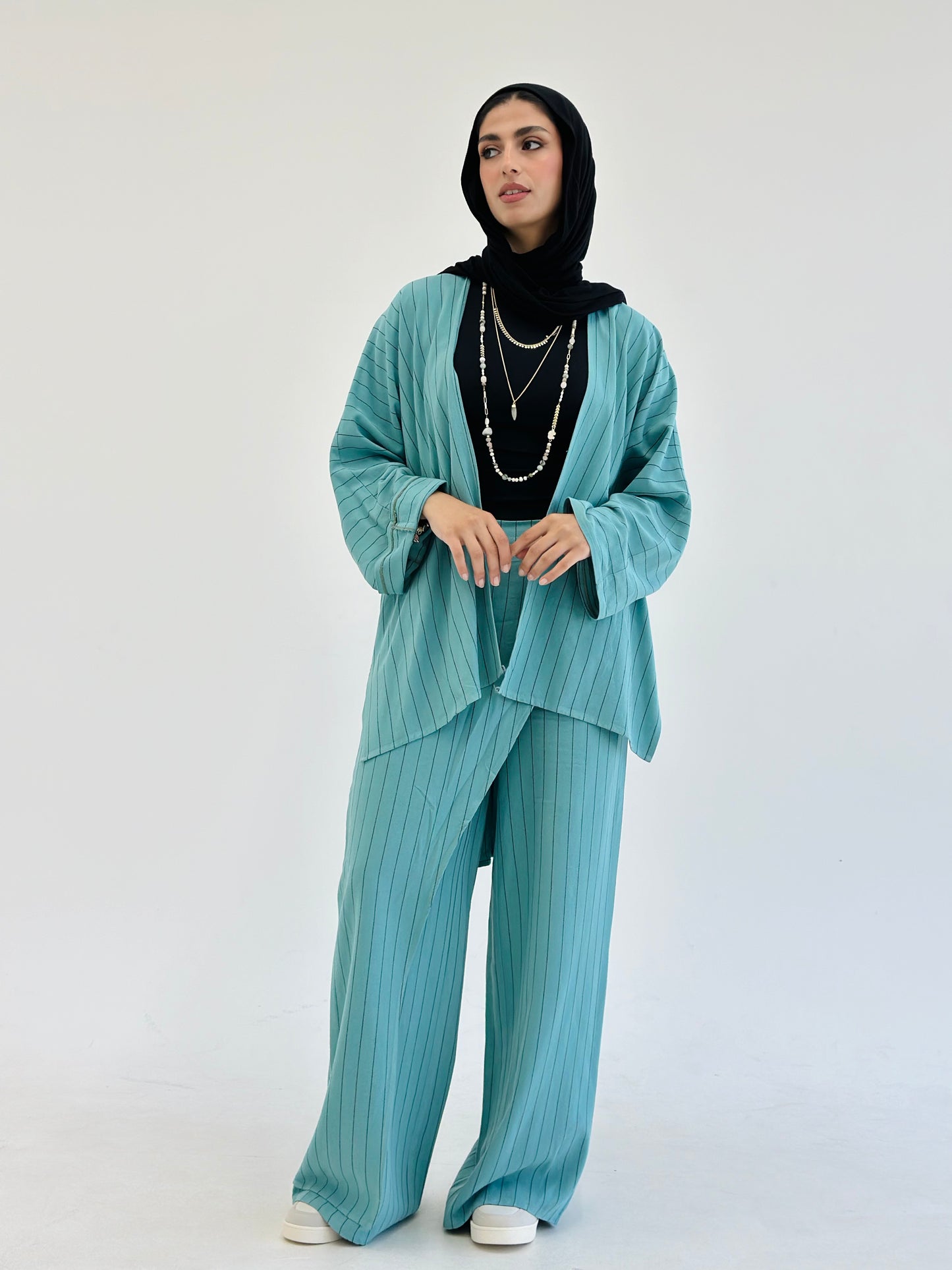 Twisted Stripped Cardigan - Turquoise