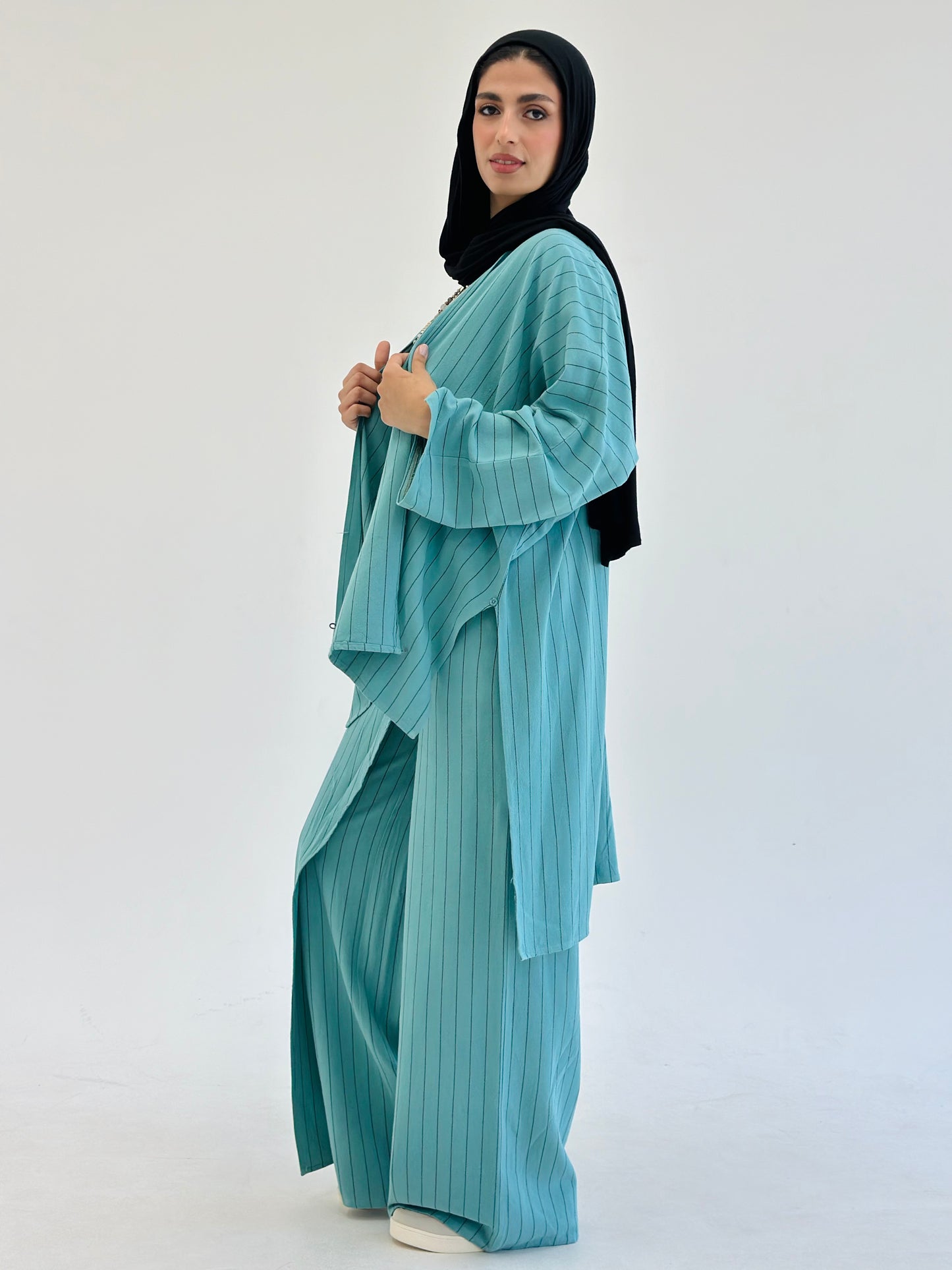 Twisted Stripped Cardigan - Turquoise