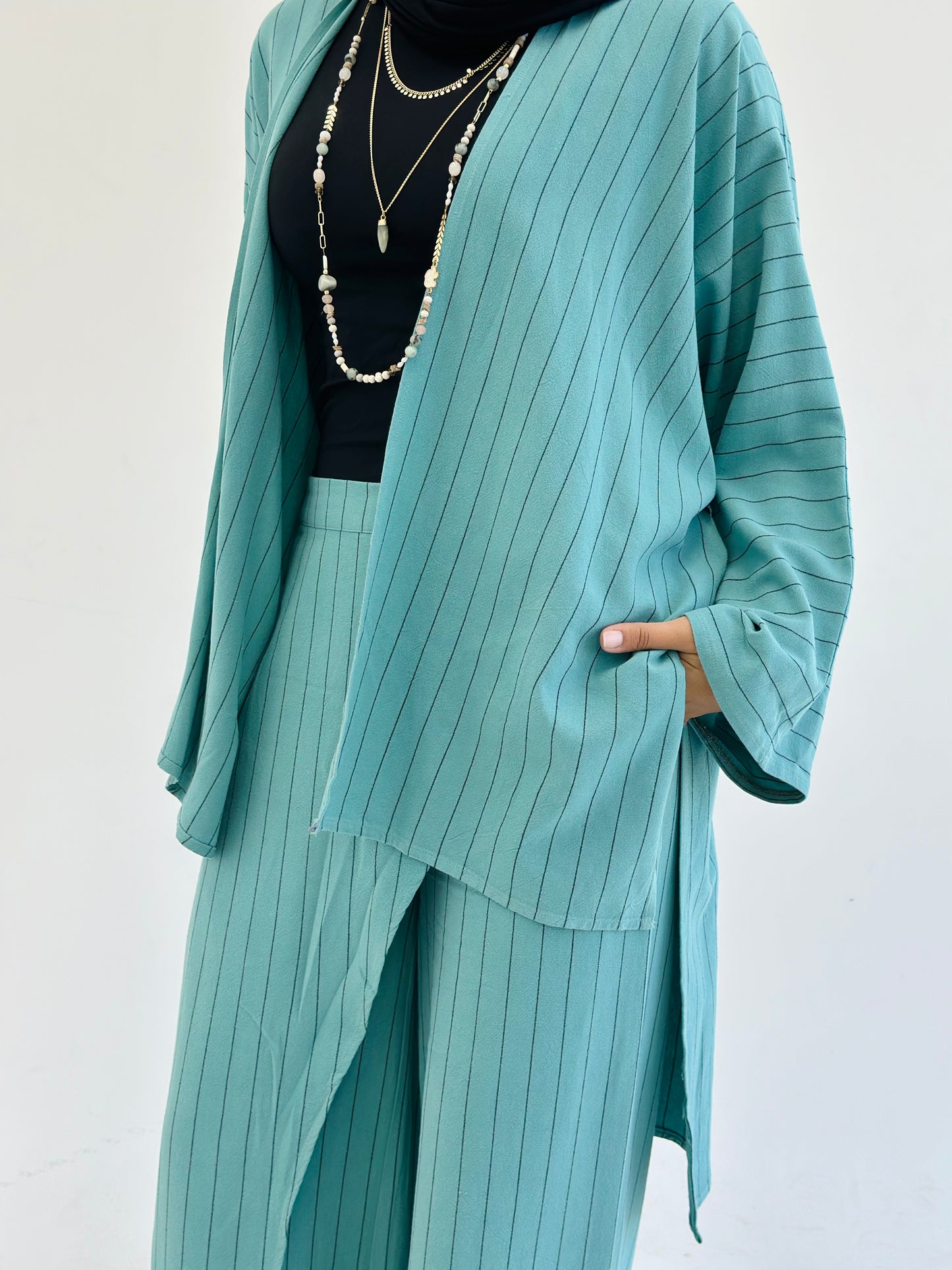 Twisted Stripped Cardigan - Turquoise