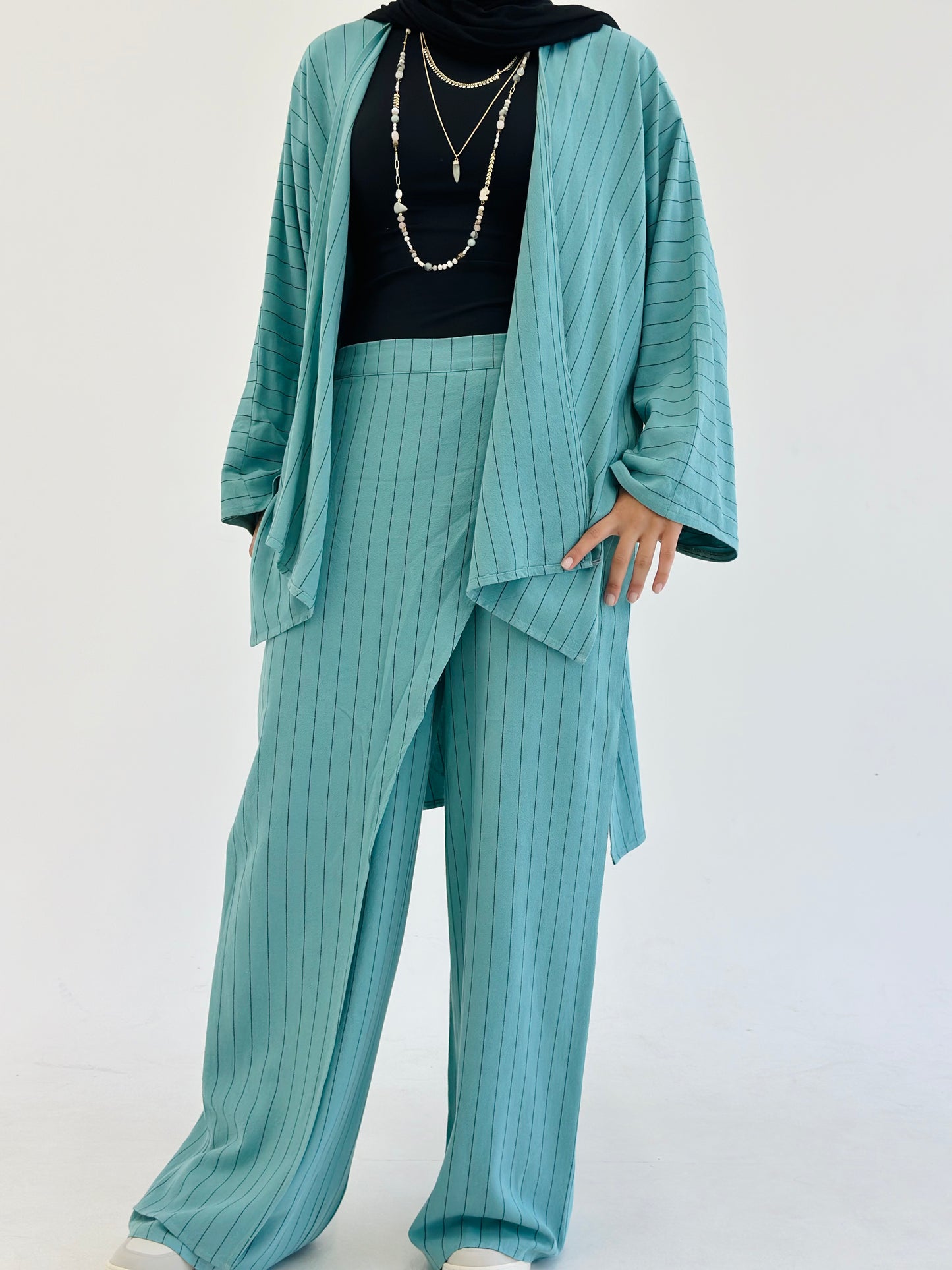 Twisted Stripped Cardigan - Turquoise