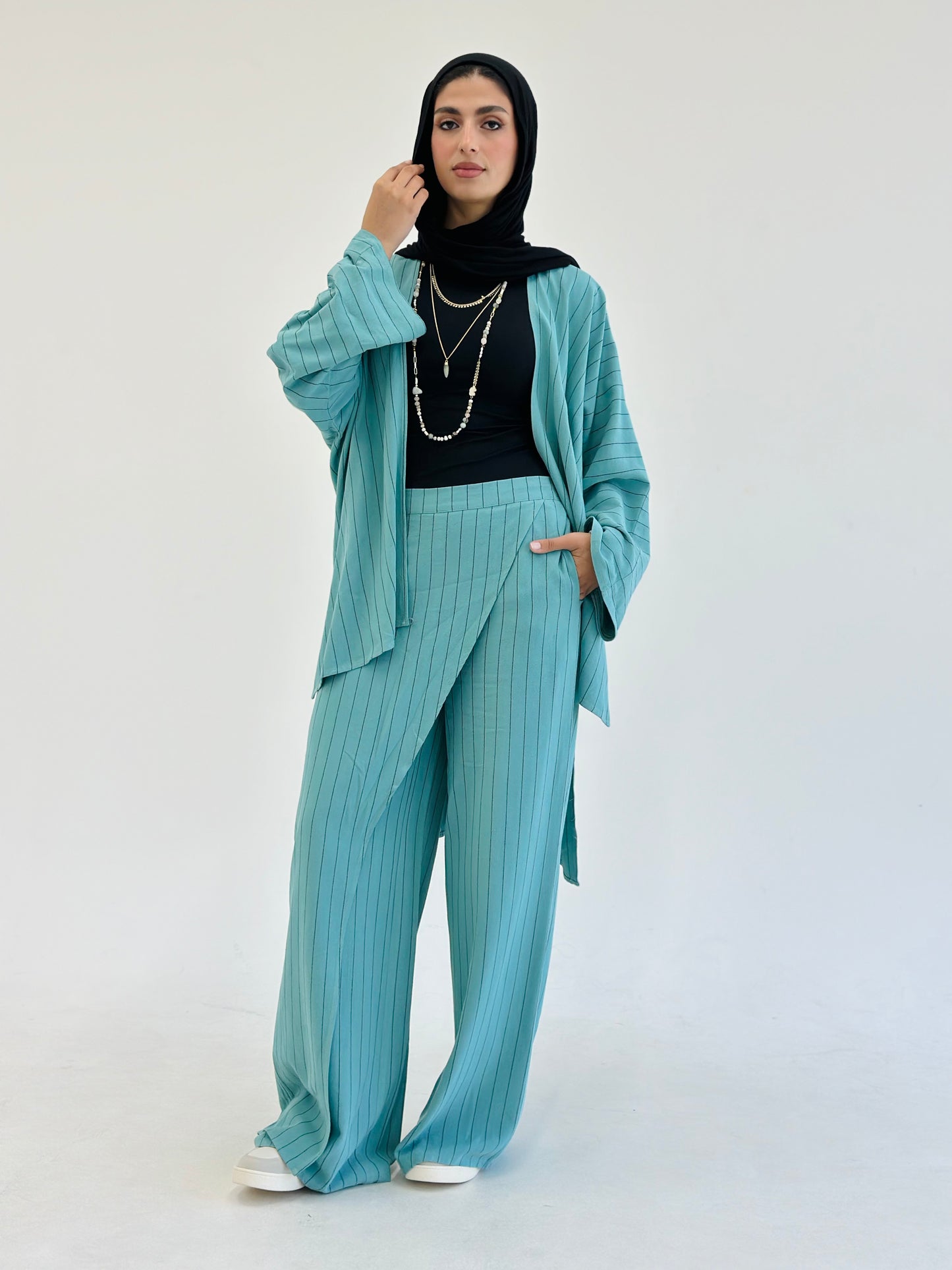 Twisted Stripped Cardigan - Turquoise