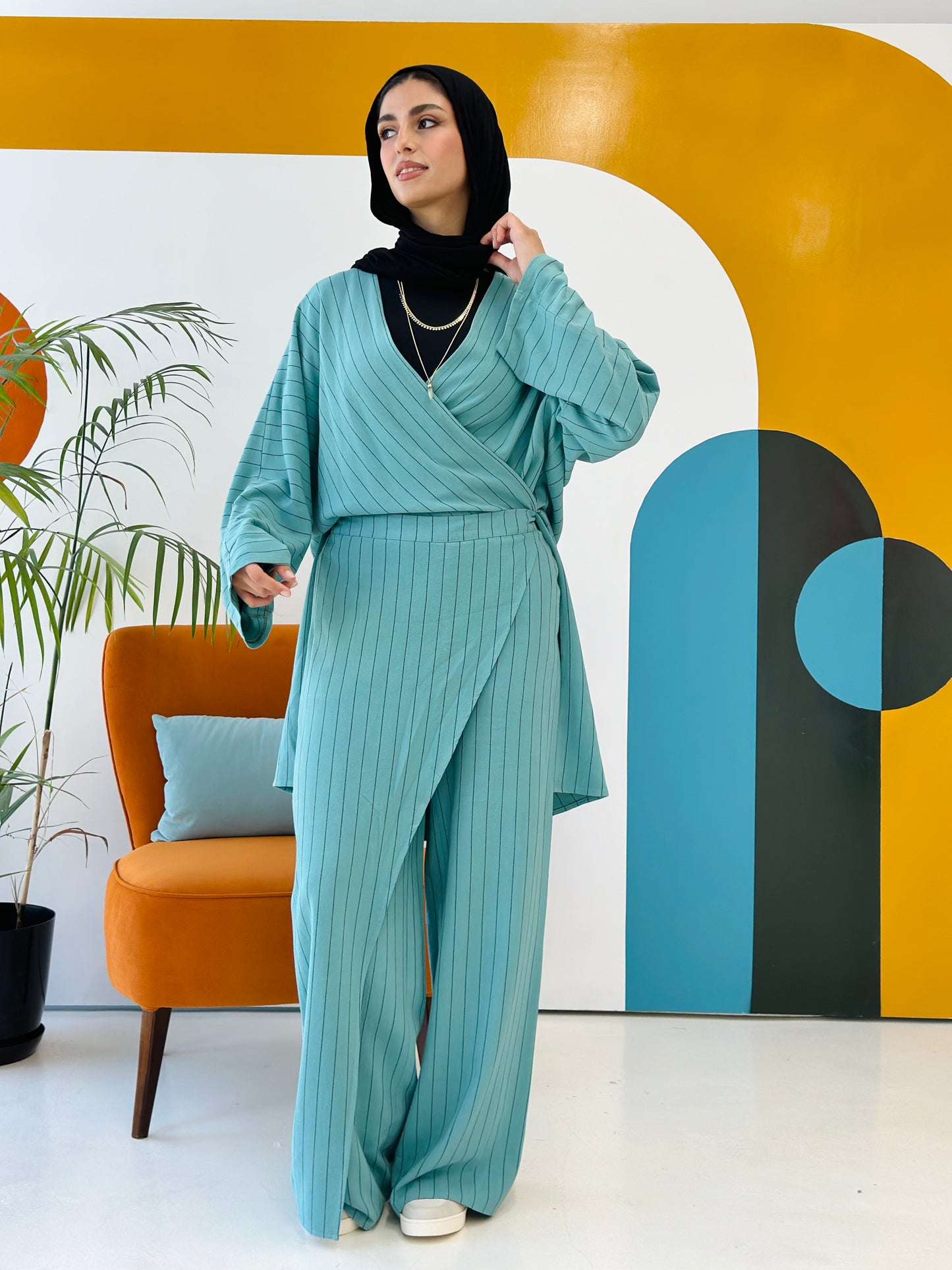Twisted Stripped Cardigan - Turquoise