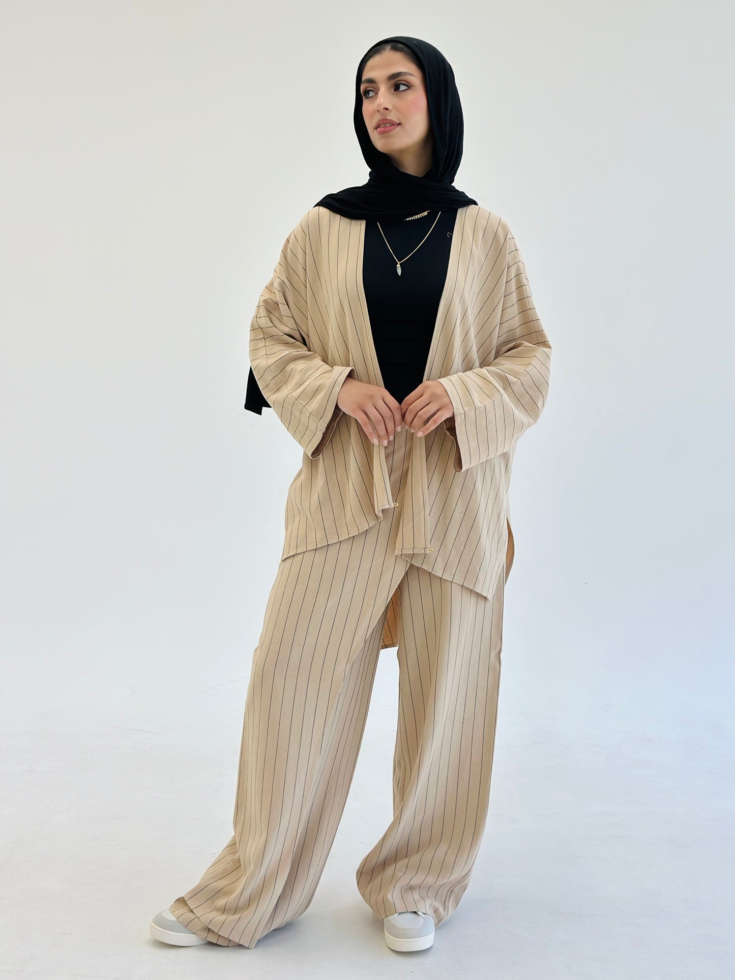 Twisted Stripped Cardigan - Cafe
