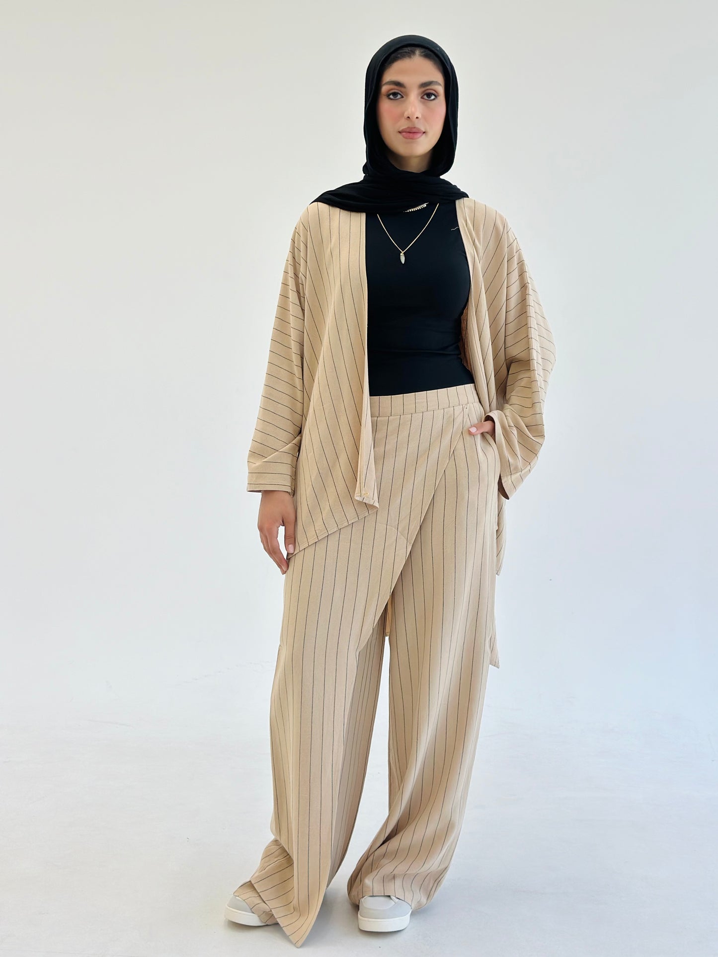 Twisted Stripped Cardigan - Cafe