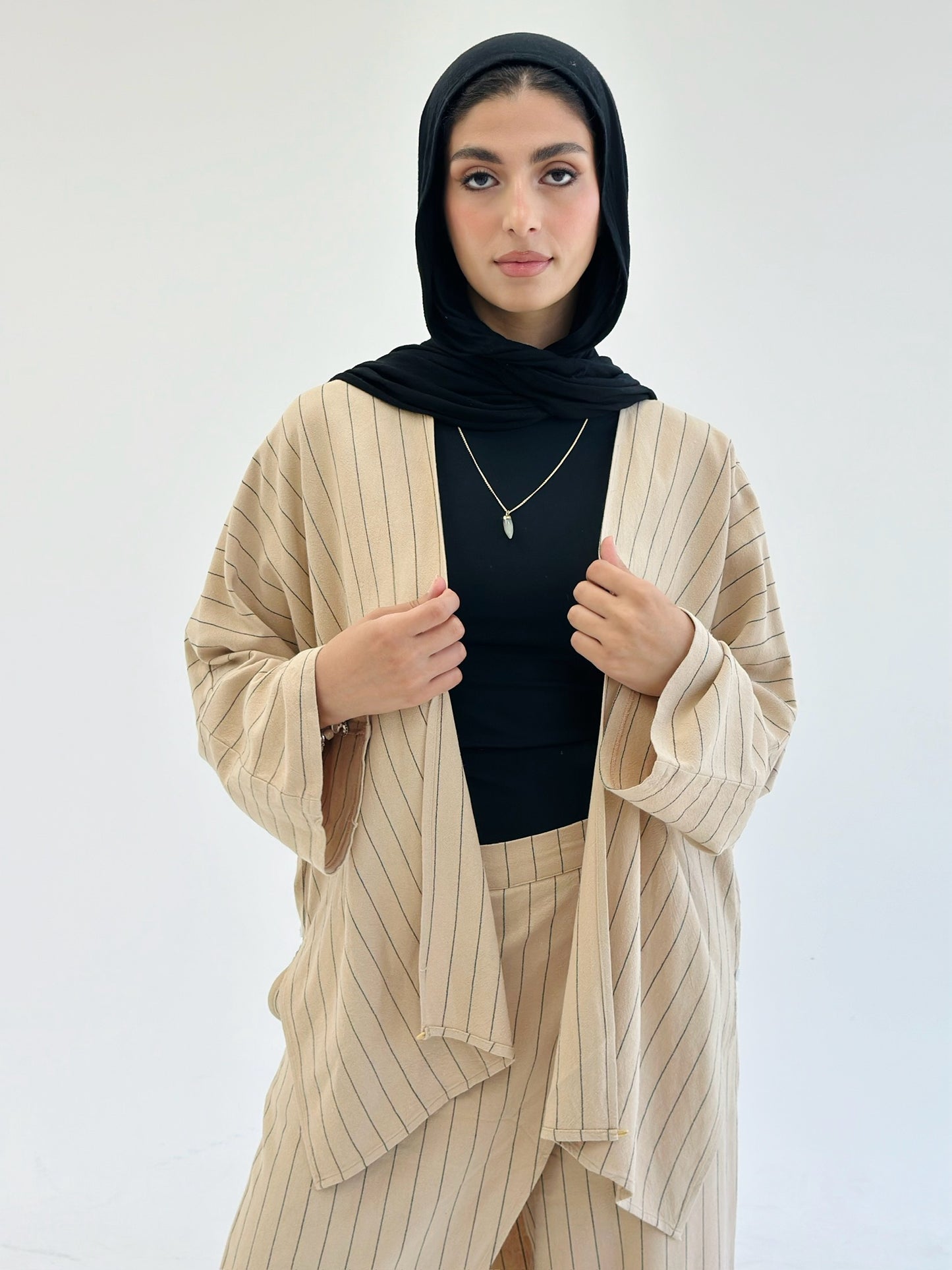 Twisted Stripped Cardigan - Cafe