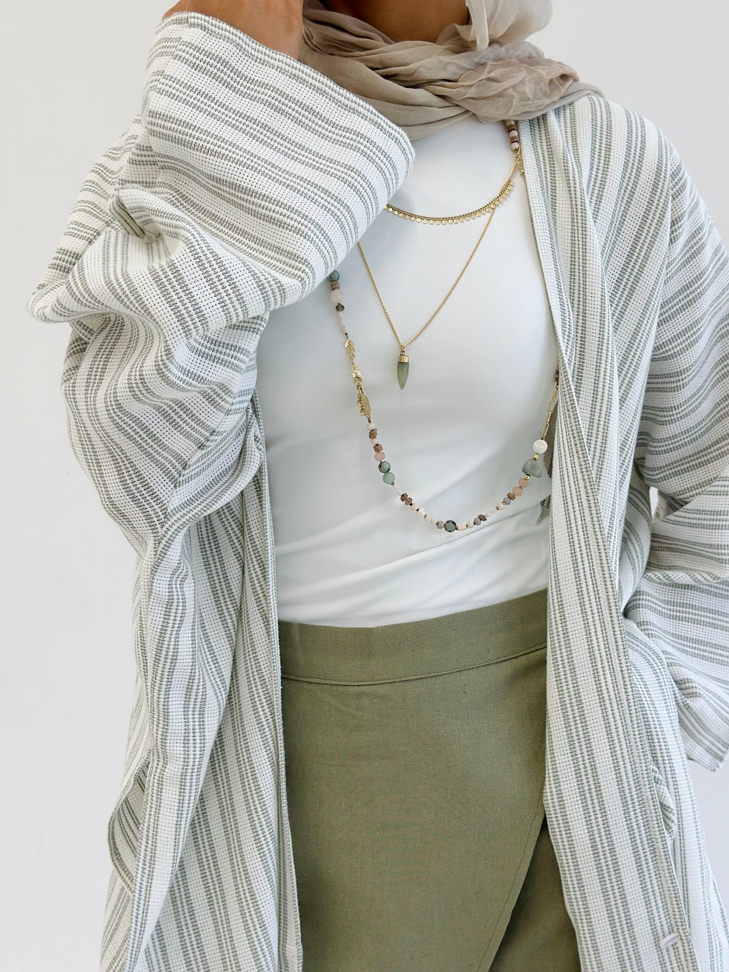 Twisted Stripped cardigan - Olive