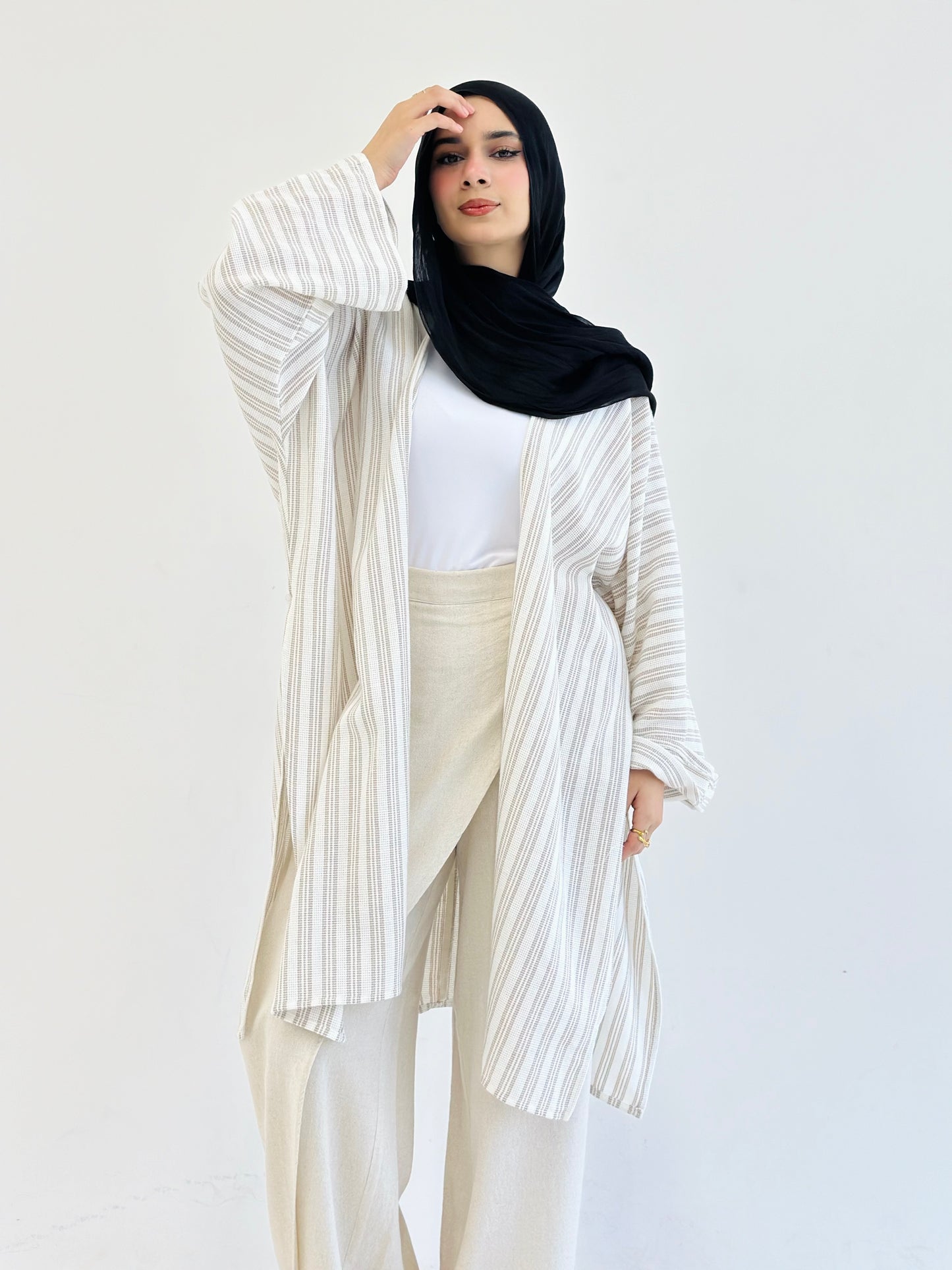 Twisted Stripped Cardigan - Beige