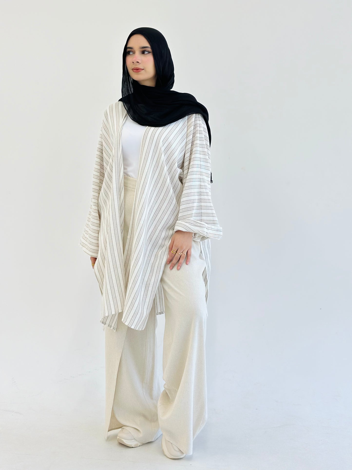 Twisted Stripped Cardigan - Beige