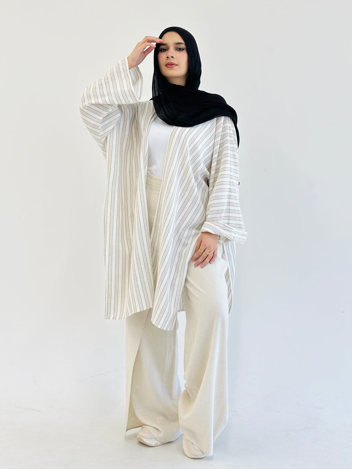 Twisted Stripped Cardigan - Beige