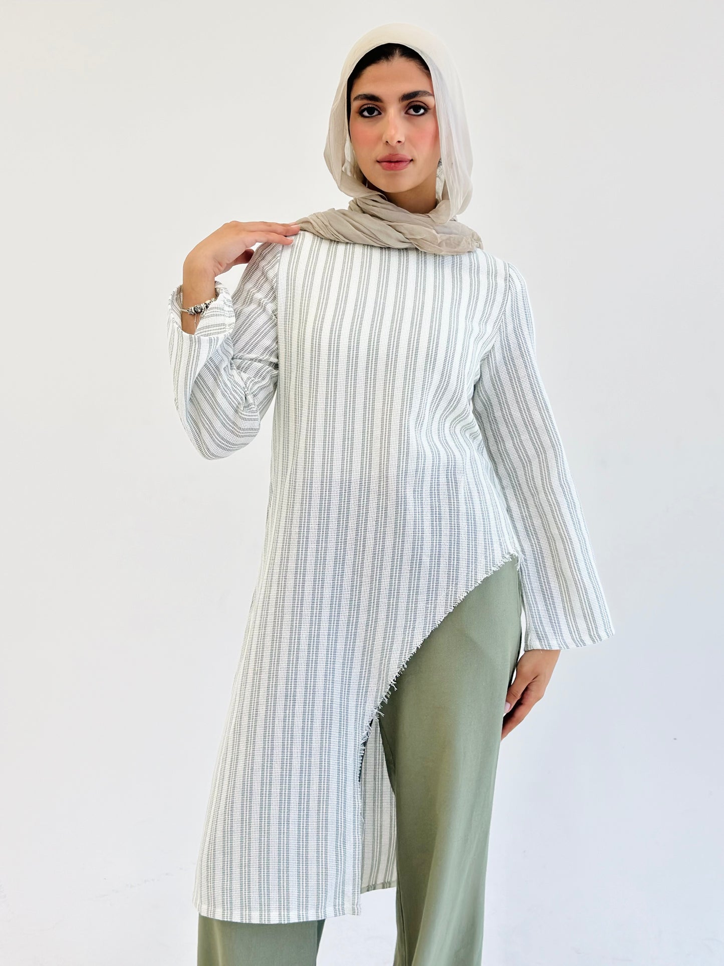 Low High Linen Blouse - Olive