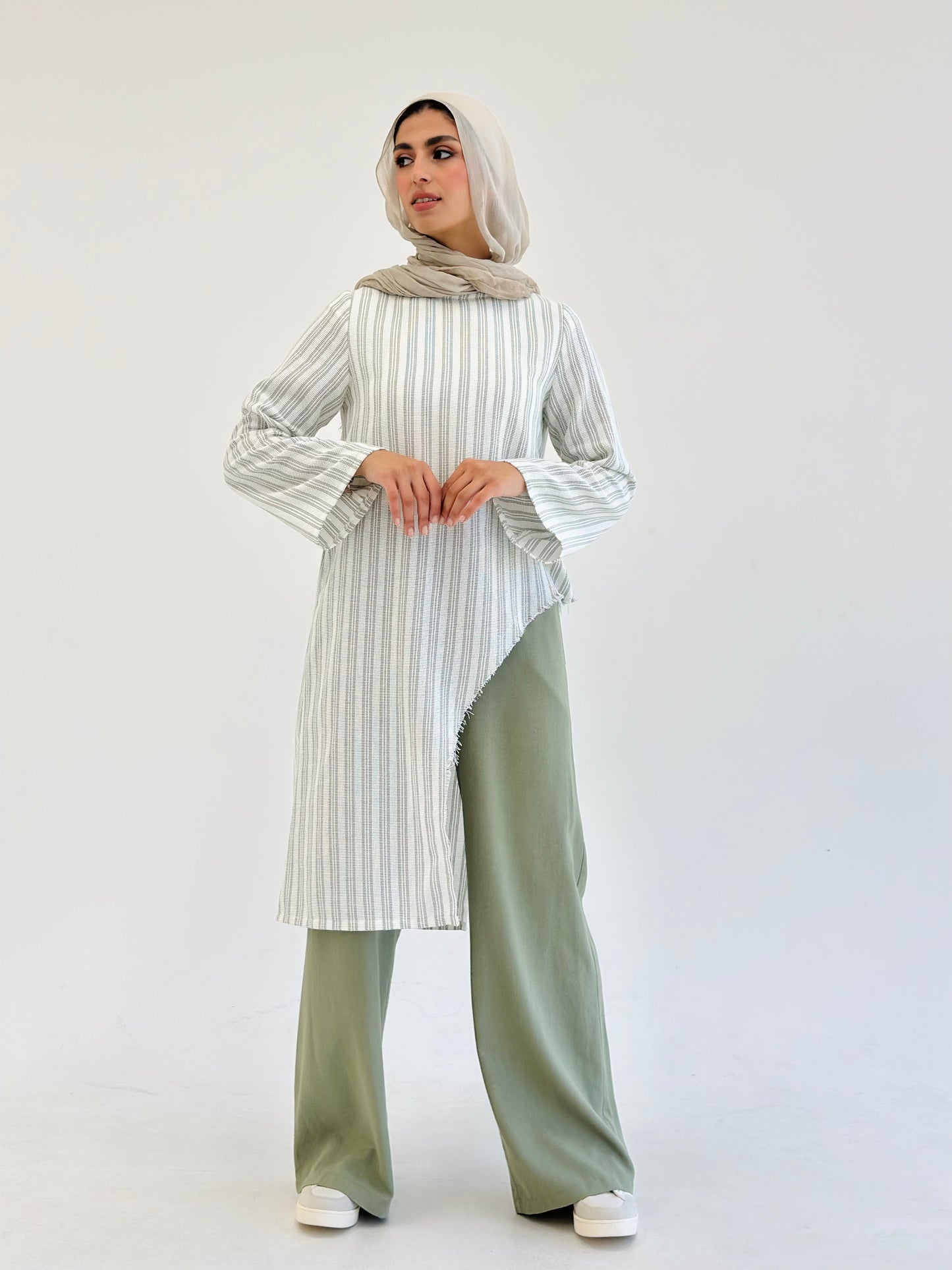 Low High Linen Blouse - Olive