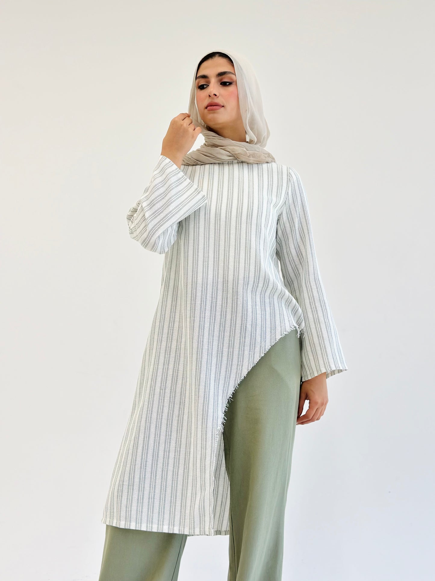 Low High Linen Blouse - Olive