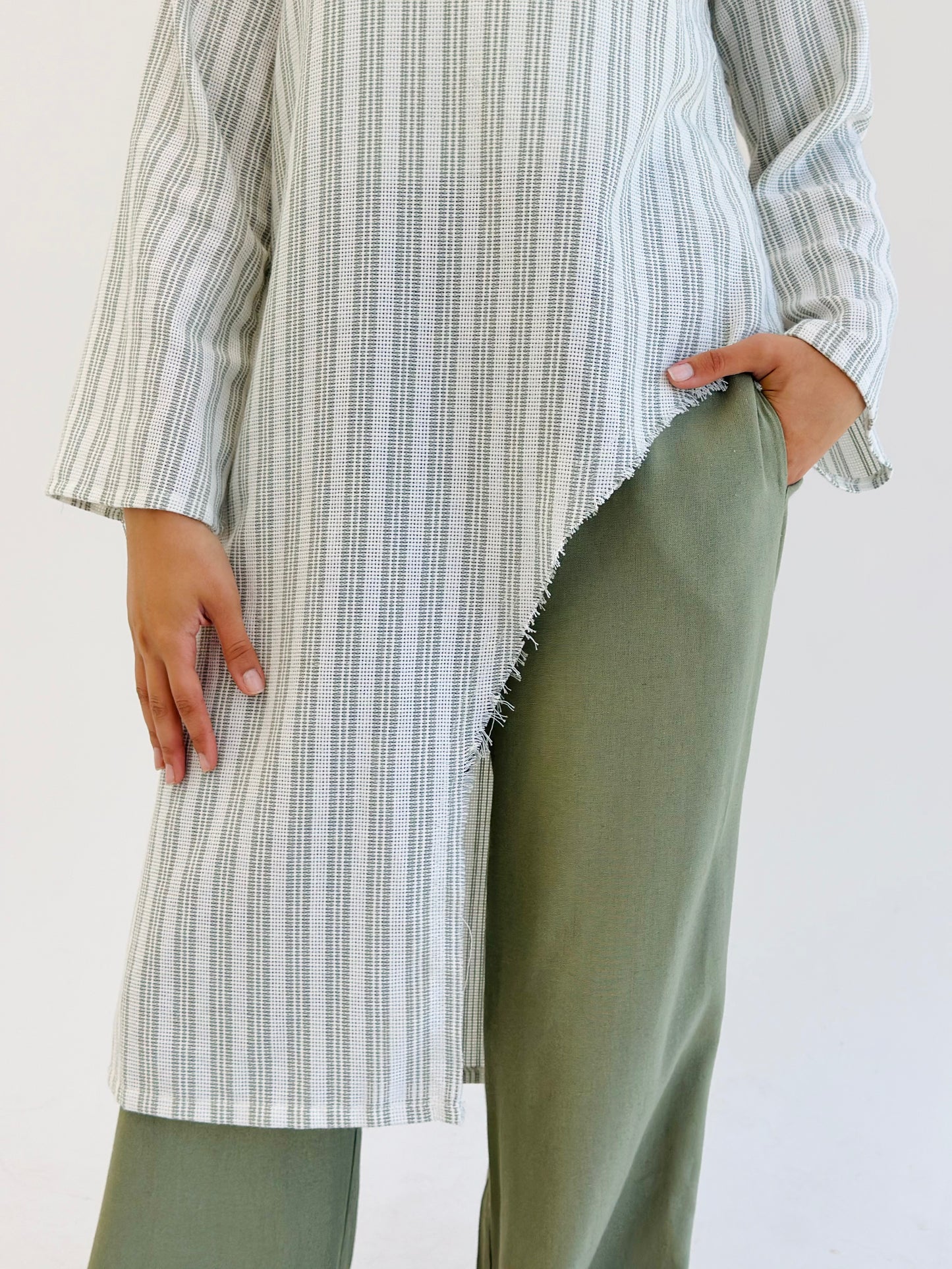 Low High Linen Blouse - Olive