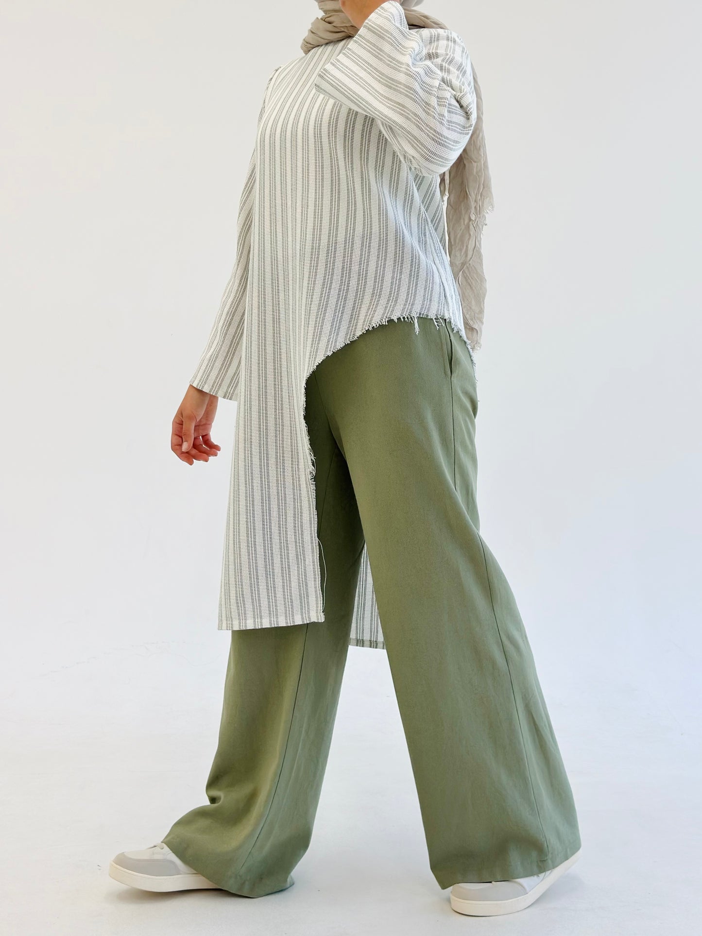 Low High Linen Blouse - Olive