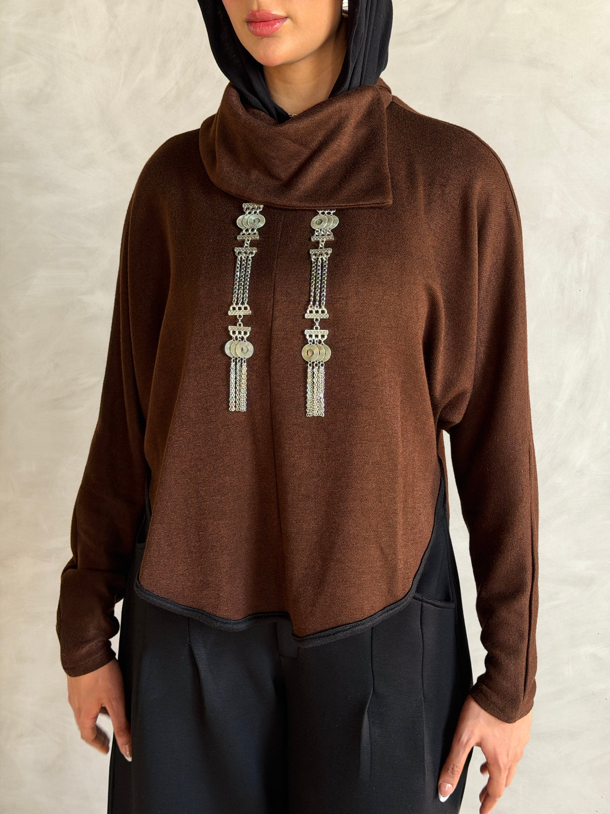 Asymmetric knit Top - Brown