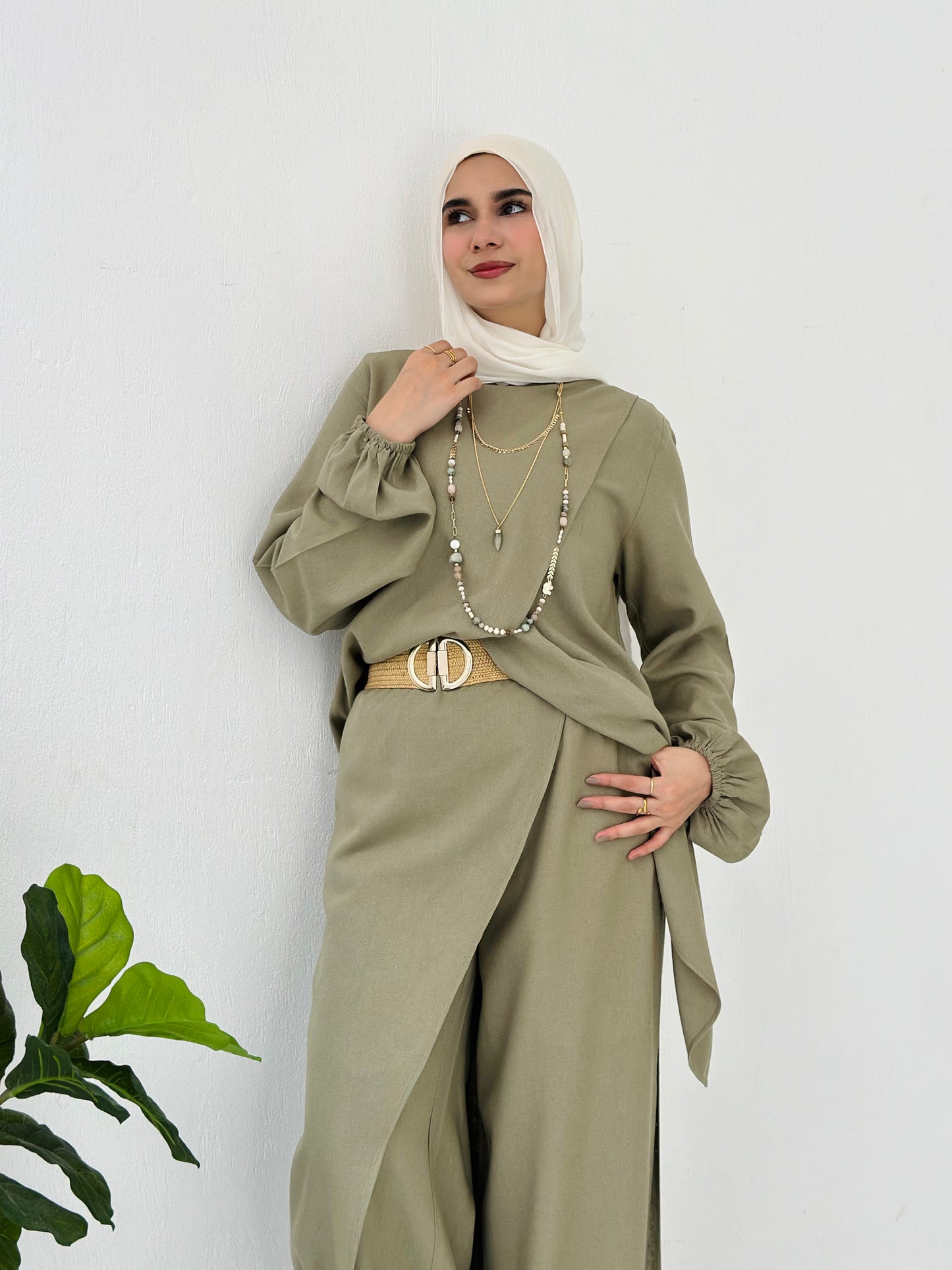Linen Skirt Pants - Olive